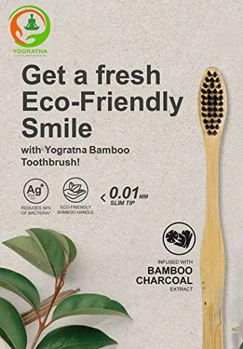 YOGRATNA YOGRATNA Bamboo Charcoal Toothbrush Natural Wooden ECO Friendly Toothbrush For Adults, Kids with Soft Medium Bristles