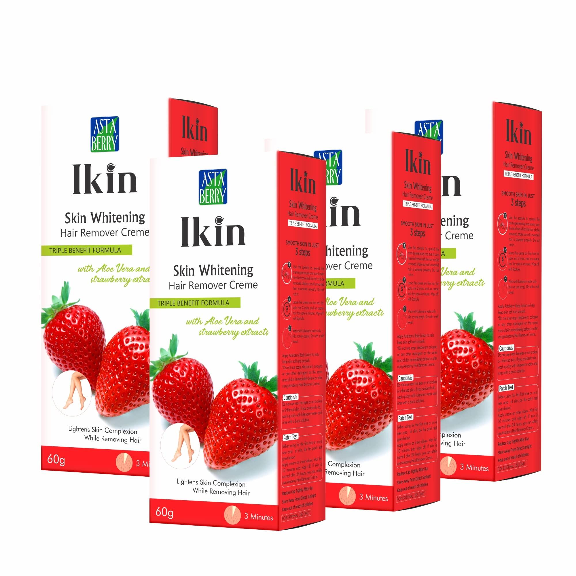 Ikin Ikin Skin Brightening Hair Remover Cream, 60g - Hair Removal Cream for Girls & Women for All Skin Types | Pack of 4 (60gm X 4)