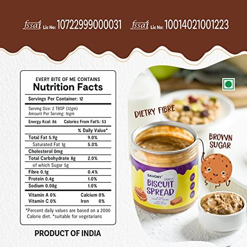 Savory Savory Combo Of Creamy Biscuit Spread(400g) + Crunchy Biscuit Spread(400g) | Made with Original Biscuits | No Added Colours & Flavours | Sweet Spread | Used in Cakes, Cookies, Muffins | Pack Of 2