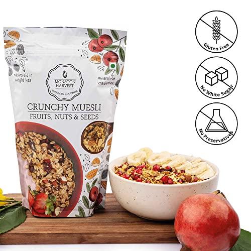MONSOON HARVEST Wingreens Harvest Crunchy muesli - Fruits, nuts and seeds, 2 * 200g | Gluten free breakfast | Combo pack | 100% natural ingredients