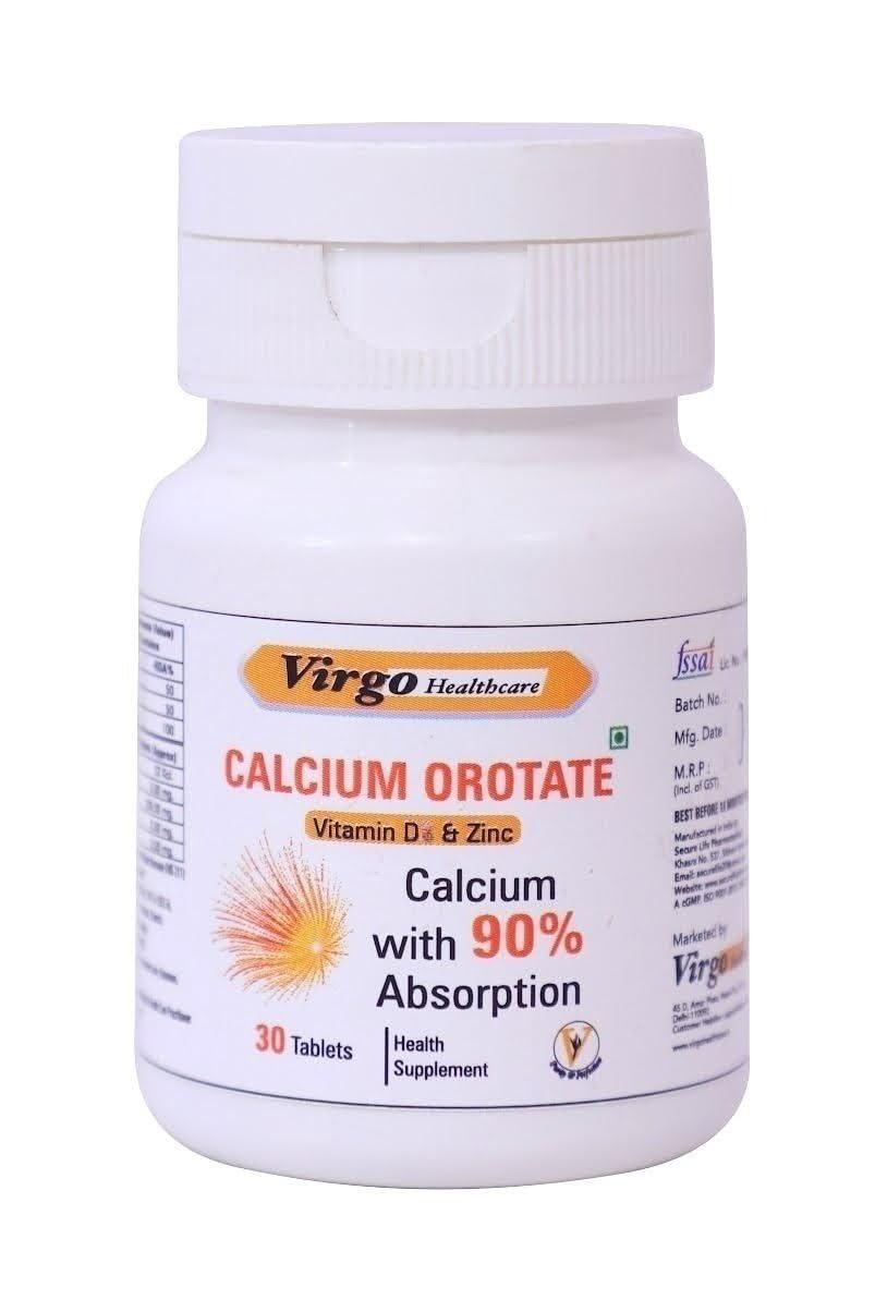 Virgo Healthcare Virgo Healthcare\'s Calcium Orotate (90% absorption) + Vitamin D3 + Zinc Tablets :For Optimal Bone Health & Joint Support - 30 Count (Women and Men)