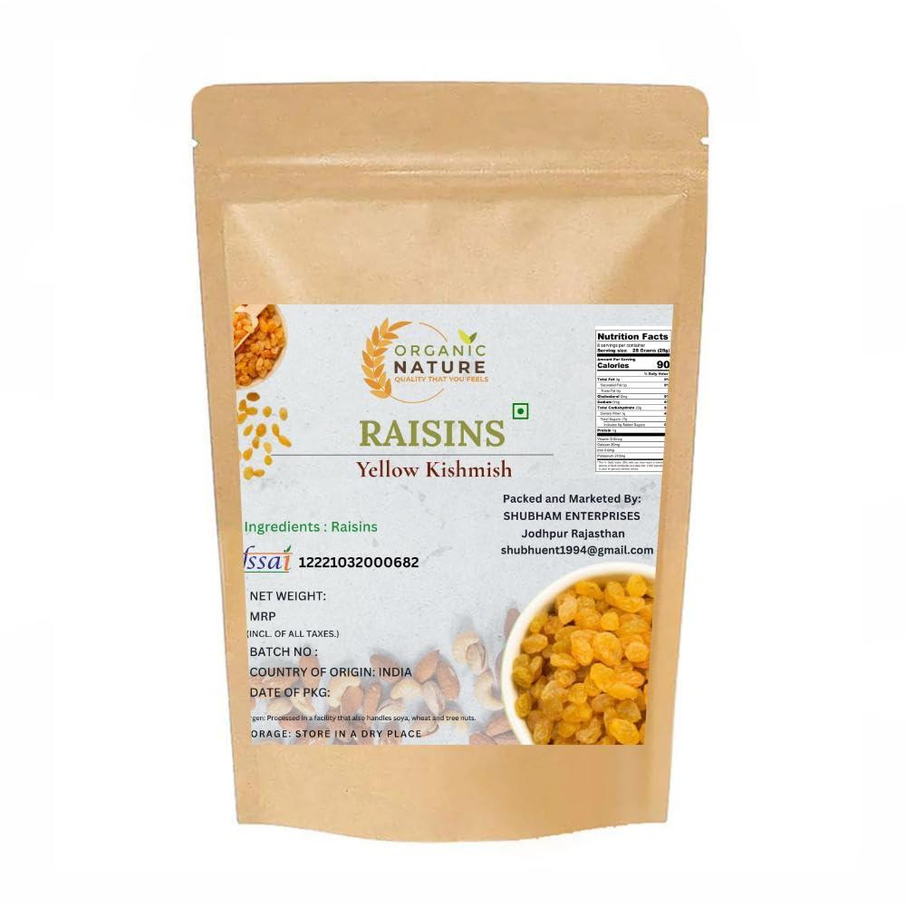 ORGANIC NATURE organic nature Premium Dried Golden Raisin Dried Indian Yellow Kishmish Pilli Kishmish (Pack of 2 kg)