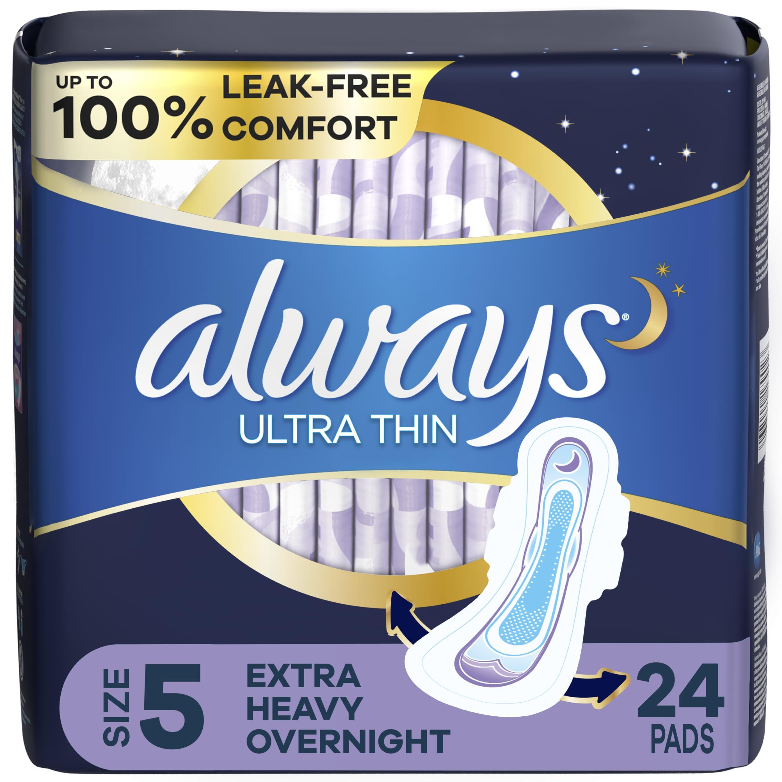 Always Always Ultra Thin Extra Heavy Overnight Pads, 24 Count