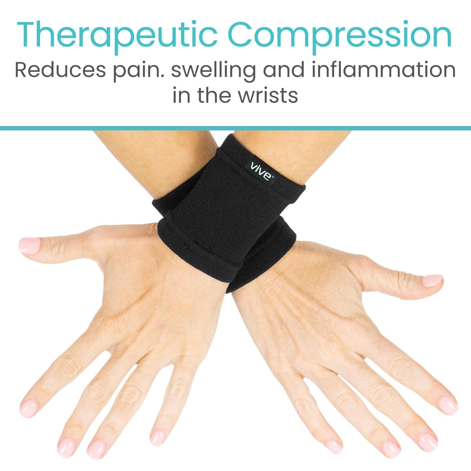 VIVE Vive Wrist Sweatbands (Pair) - Bamboo Charcoal Compression Wristband - Athletic Support for Carpal Tunnel Pain Relief, Arthritis, Tendonitis and Tennis (Black, Large/X-Large)