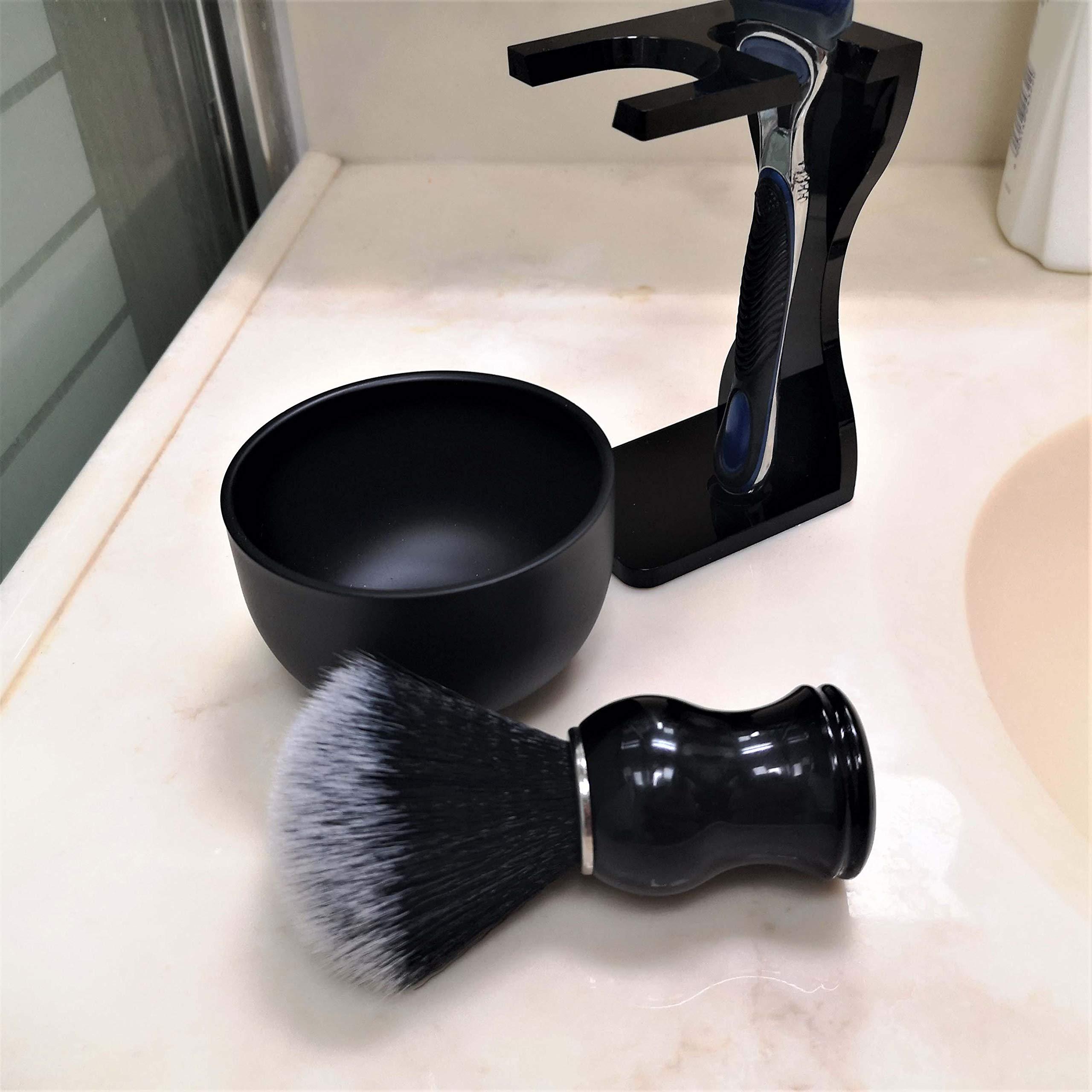 JEQUIL&CORENVEO Je&Co Men\'s Shaving Brush Set, 3 in 1 Synthetic Shaving Brush with Acrylic Stand and Steel Bowl