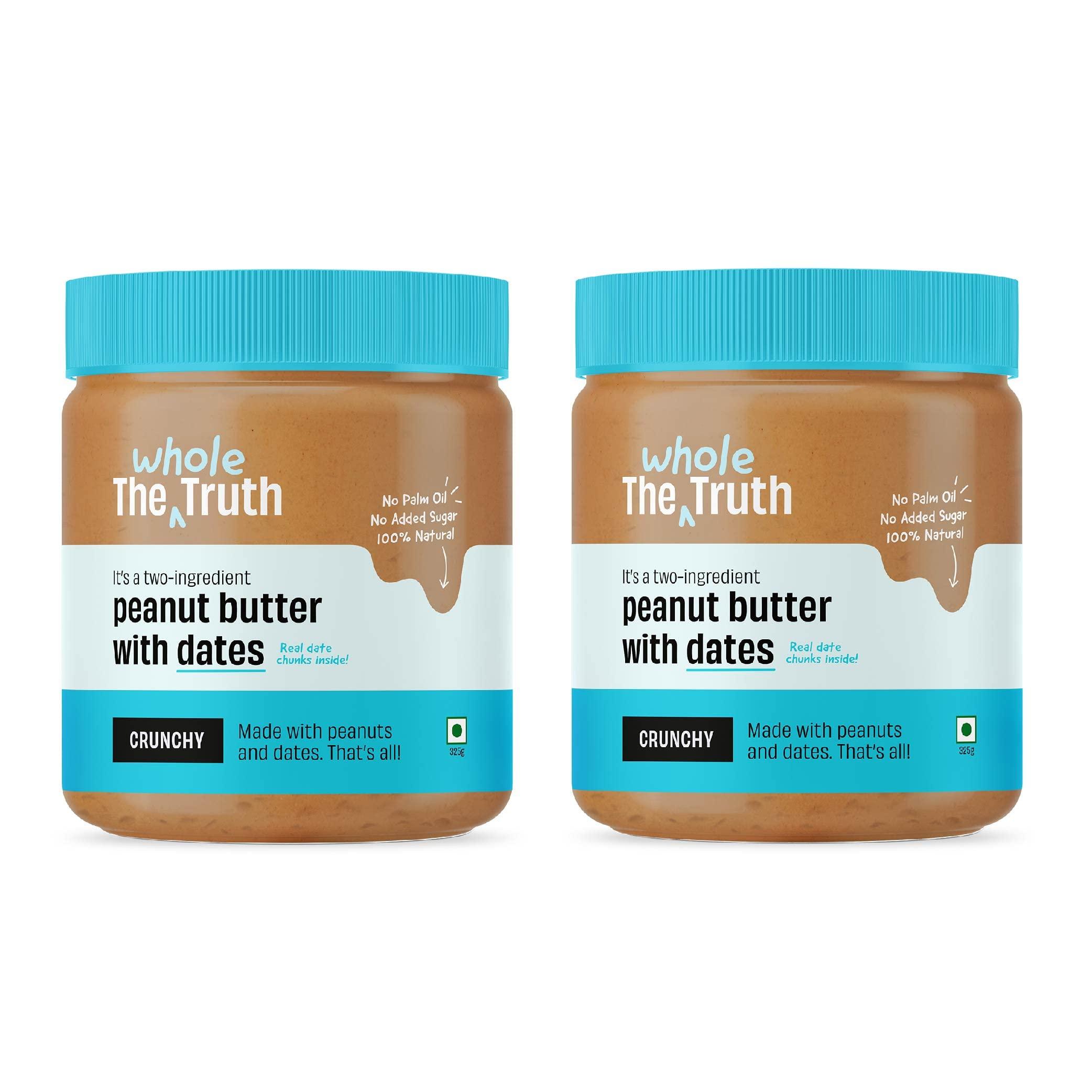 The Whole Truth The Whole Truth - Peanut Butter With Dates|Pack Of 2|650 Gram|Crunchy|No Added Sugar|No Artificial Sweeteners|Vegan|Gluten Free|No Preservatives|100% Natural