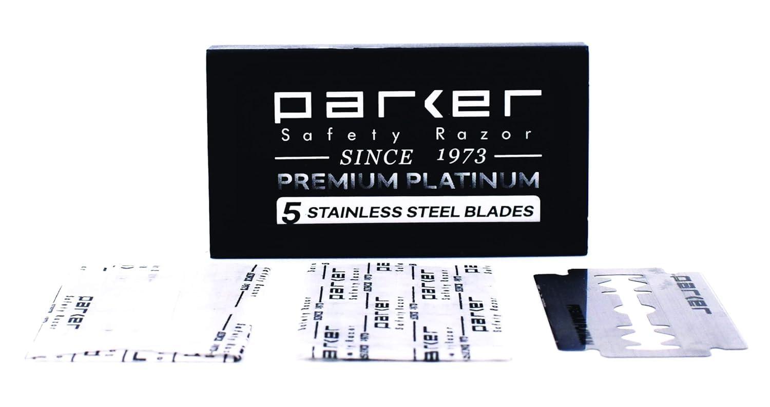 PARKER Safety Razor PARKER Safety Razor 22R - Gunmetal Finish Butterfly Open Safety Razor And 5 Parker Razor Blades Metallic