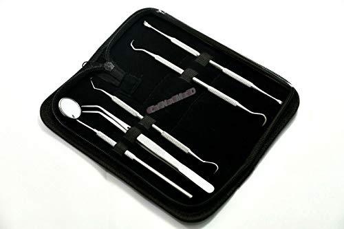 Cynamed Professional Dental Hygiene Kit, Calculus Plaque Remover Set, Stainless Steel Tools, Tarter Scraper, Tooth Pick, Dental Scaler and Mouth Mirror Instruments. Hygienist Kit, Home Use Tools for Adults