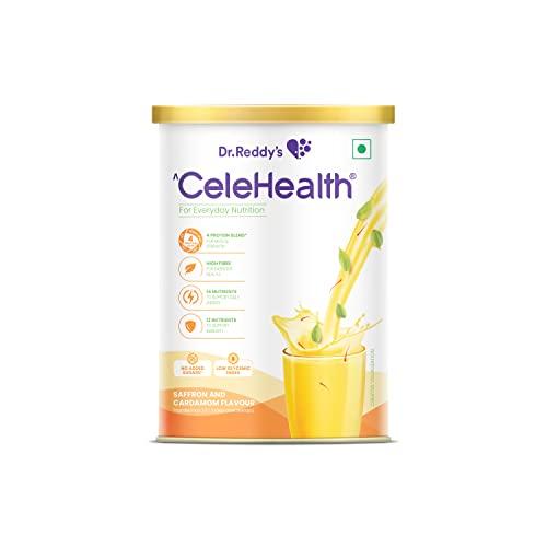 Celehealth Dr. Reddy’s Celehealth Nutritional Drink, Protein Supplement for Daily Use, Low Glycemic Index, Zero Added Sugar, Supports Muscle & Digestive Health, Saffron and Cardamon Flavour, 400g x Pack of 5