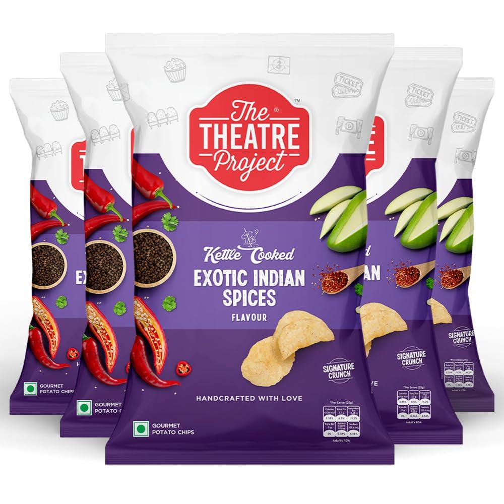 THE THEATRE PROJECT The Theatre Project Kettle Cooked Chips, Exotic Indian Spices Chips, Potato Chips, Combo Pack of 5 Pouch, 210g| Gourmet Handcrafted Chips for an Elevated Snacking Experience