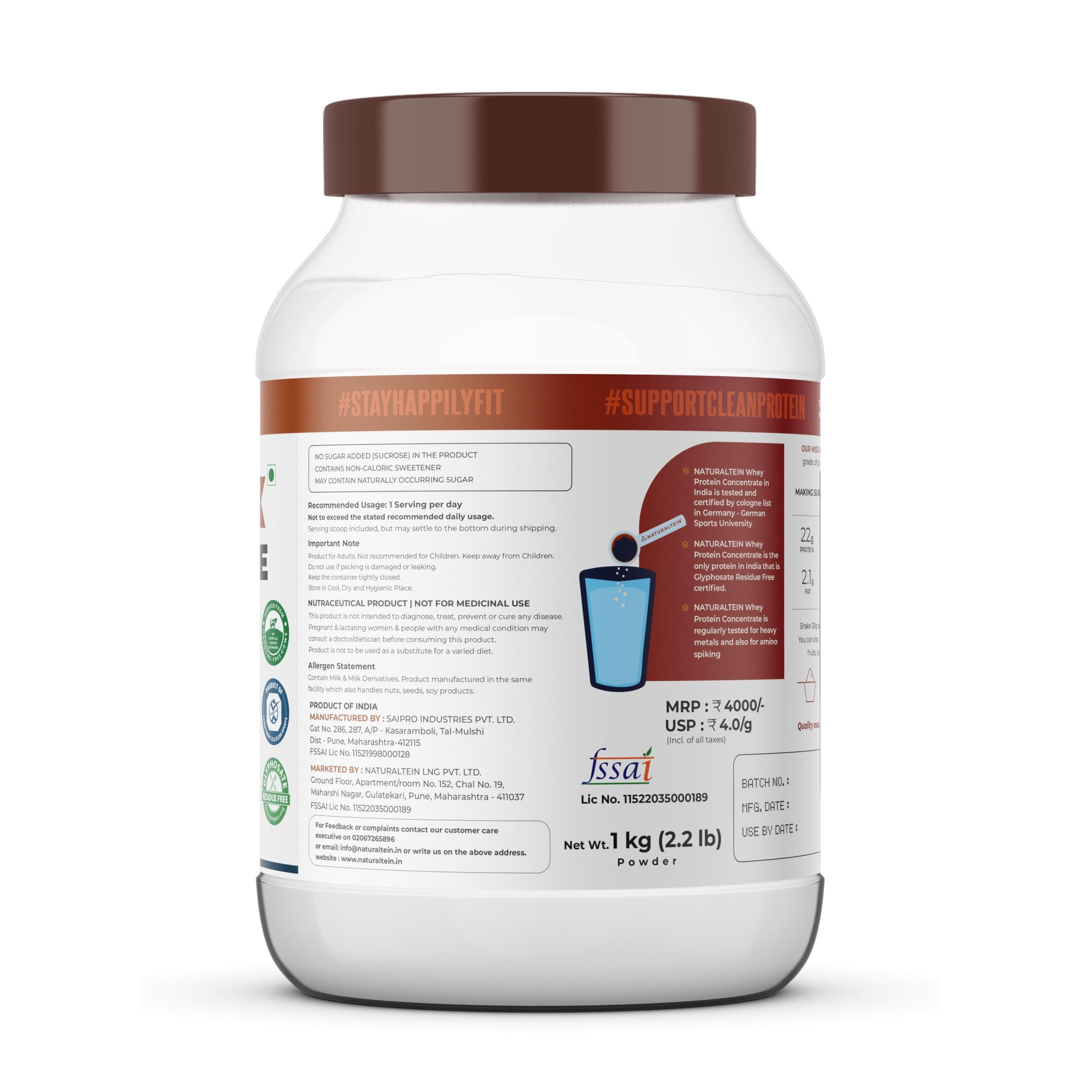 NATURALTEIN NATURALTEIN Natural Whey Protein Concentrate Coconut - 1 kg (Naturally flavored, Non GMO, No Artificial Sweeteners)