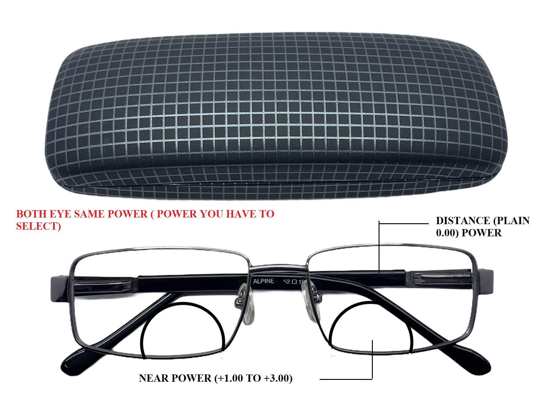 Generic Bifocal reading glasses With Antiglare Coating (Distance Zero Power and Near with +1.00 to +3.00) Bifocal Type (Round) Full frame (size =52 mm) (Gunmetal, 3.00)