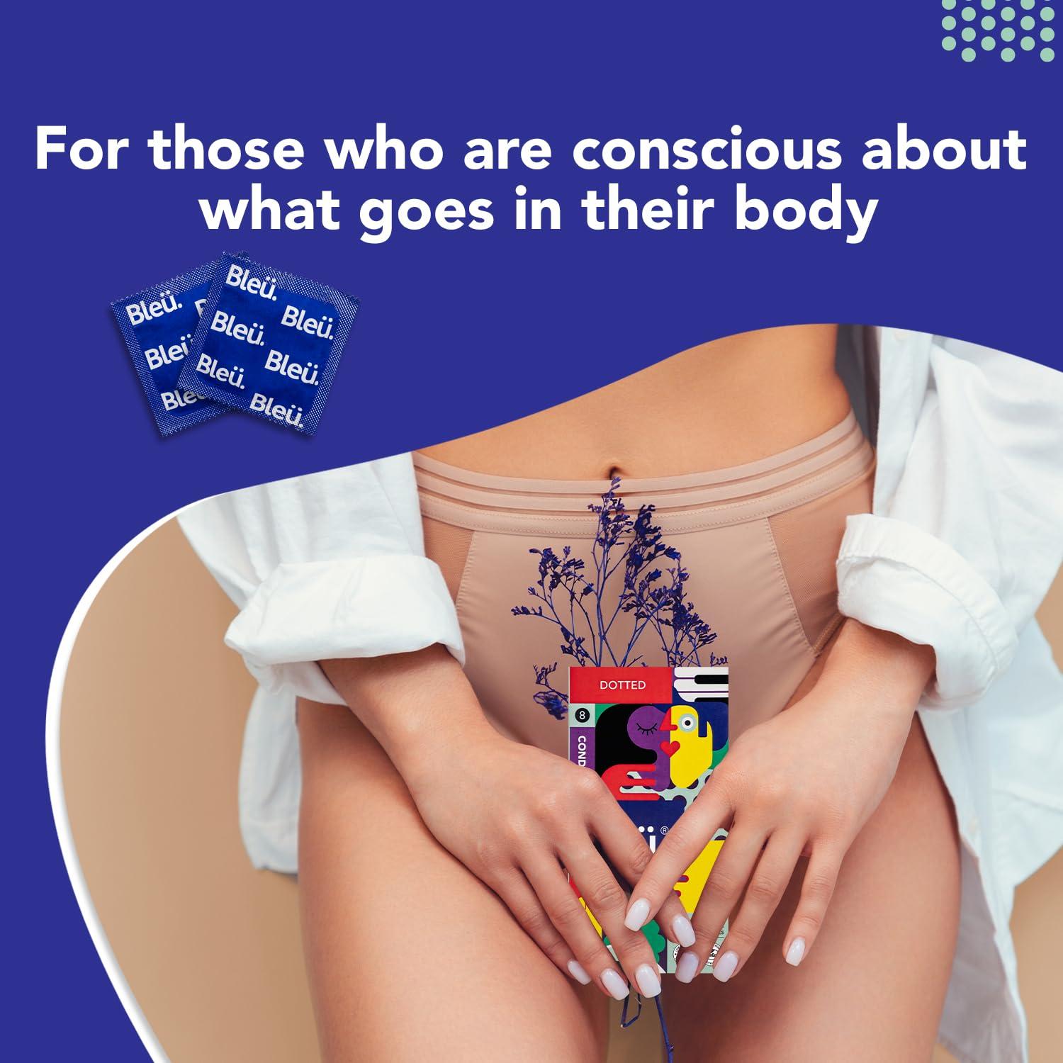 Bleu Bleu Vegan & 100% Natural Latex Dotted Condoms for Men | with Extra Dots | Toxin Free - 8 Count (Pack of 3)