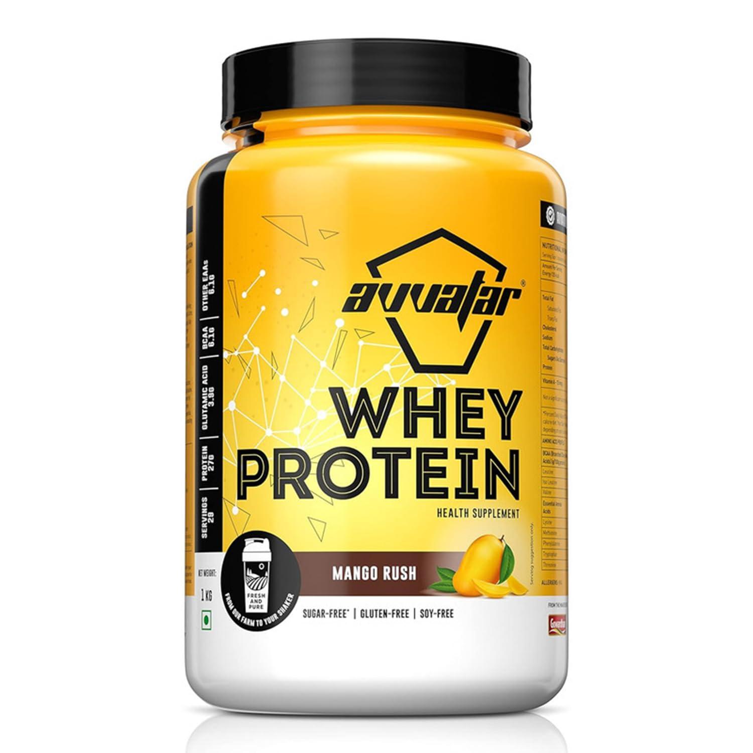 avvatar AVVATAR WHEY PROTEIN | 1Kg | Mango Rush Flavour | 27g Protein | 29 Servings | Isolate & Concentrate Blend