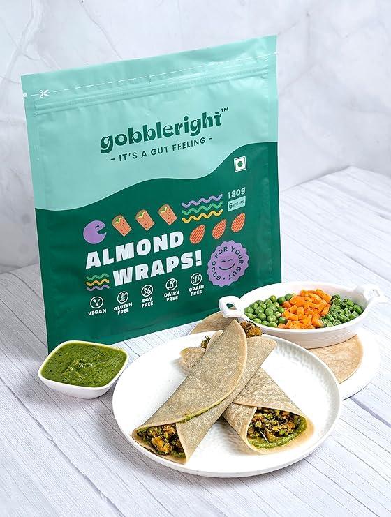 GOBBLERIGHT gobbleright Gluten Free Tortila Almond Wraps - Pack of 3 (18 Wraps)/Gluten Free, Vegan, Dairy Free, Soya Free, Grain Free/Best for Burrito, Wraps, Tortilas, Tacos, Shawarmas and Rolls