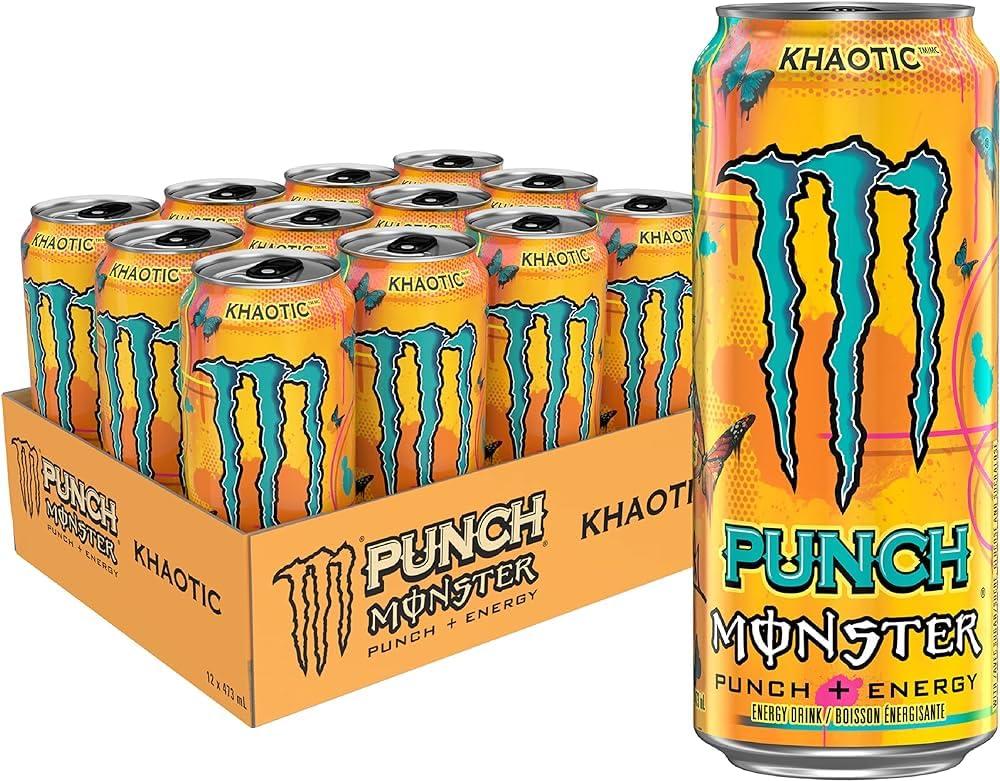 Monster Energy Monster Khaotic Energy + Juice Carbonated Energy Drink, 16.91 fl oz 500 ml, 12 Pack