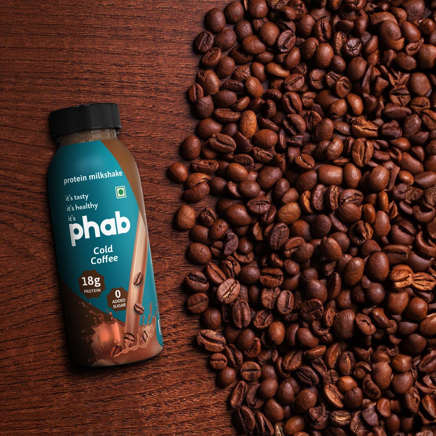 Phab Phab Cold Coffee Protein Milkshakes with 18g Protein & No Added Sugar | Gluten-Free & Gut-Friendly, Trans Fat Free | Rich Source of Fibre & Pre-biotics | Healthy & Delicious Protein Shake (200ml, Pack of 6)