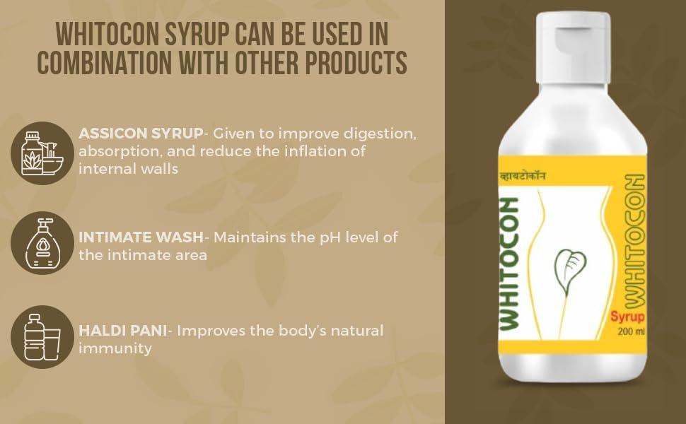 Ujwala Ayurvedashram Whitocon and Assicon Syrup combi kit For Leucorrhoea, PCOS, PCOD and Irregular period