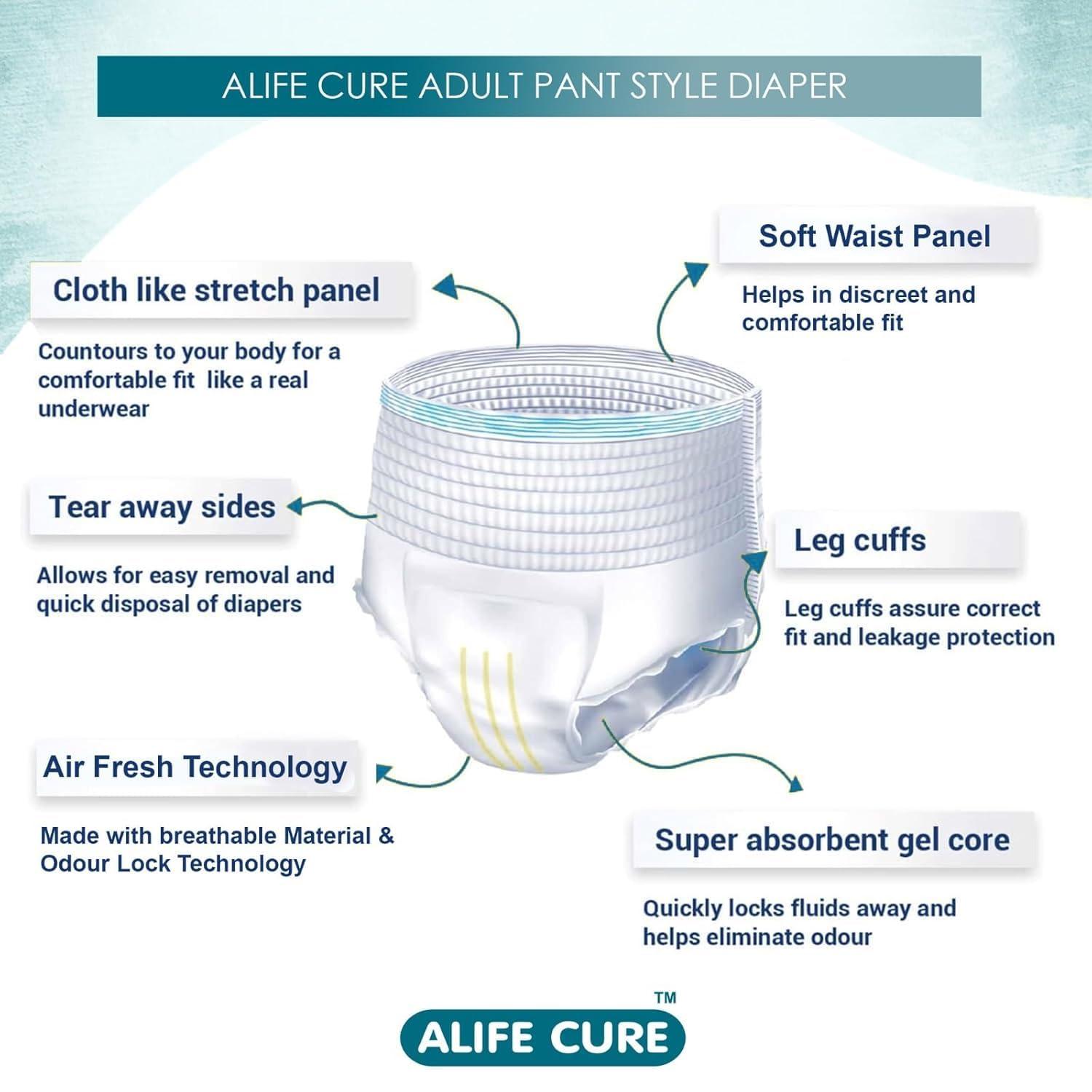 ALIFE CURE ALIFE CURE Unisex Overnight Premium Adult Diapers Pant Style 10 Pcs Non-woven Cottony Soft Fabric with High Absorbency