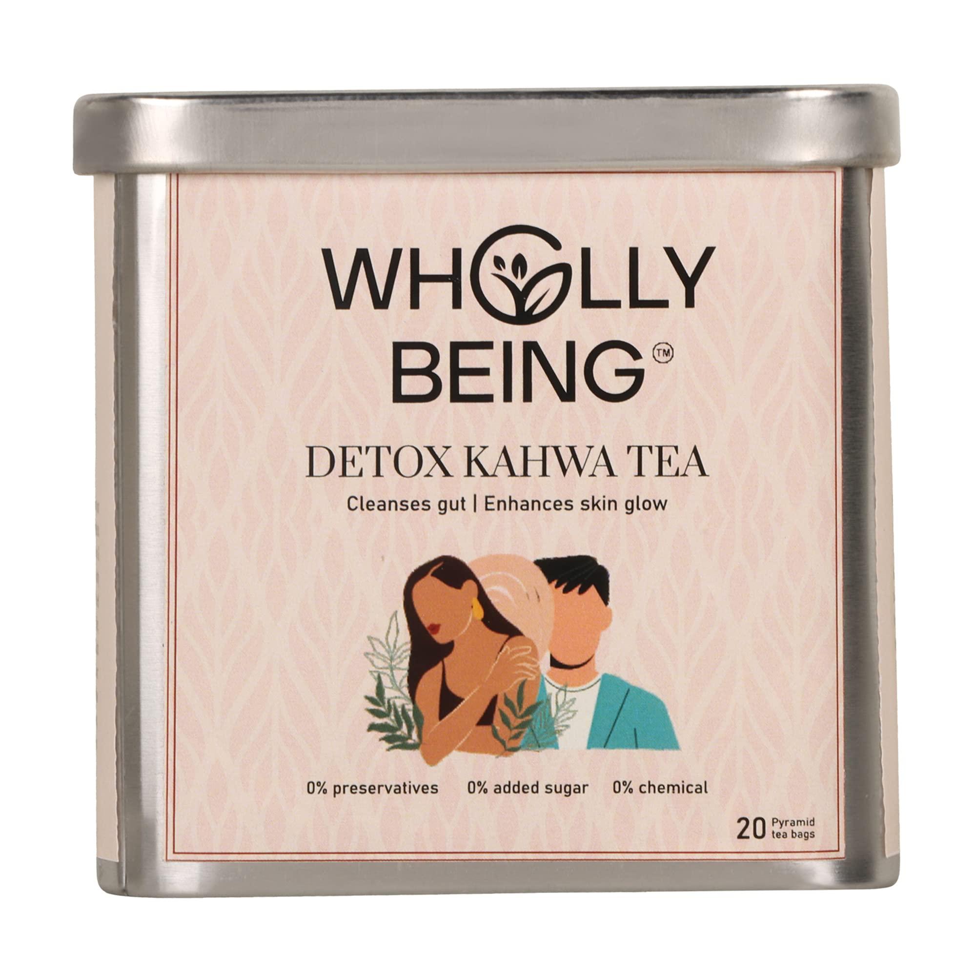 Wholly Being Wholly Being - Detox Kahwa Tea with for skin glow and gut detox with Nutmeg, Sea Buckthorn, Rose Petals, Orange Peels(20 tea bags)