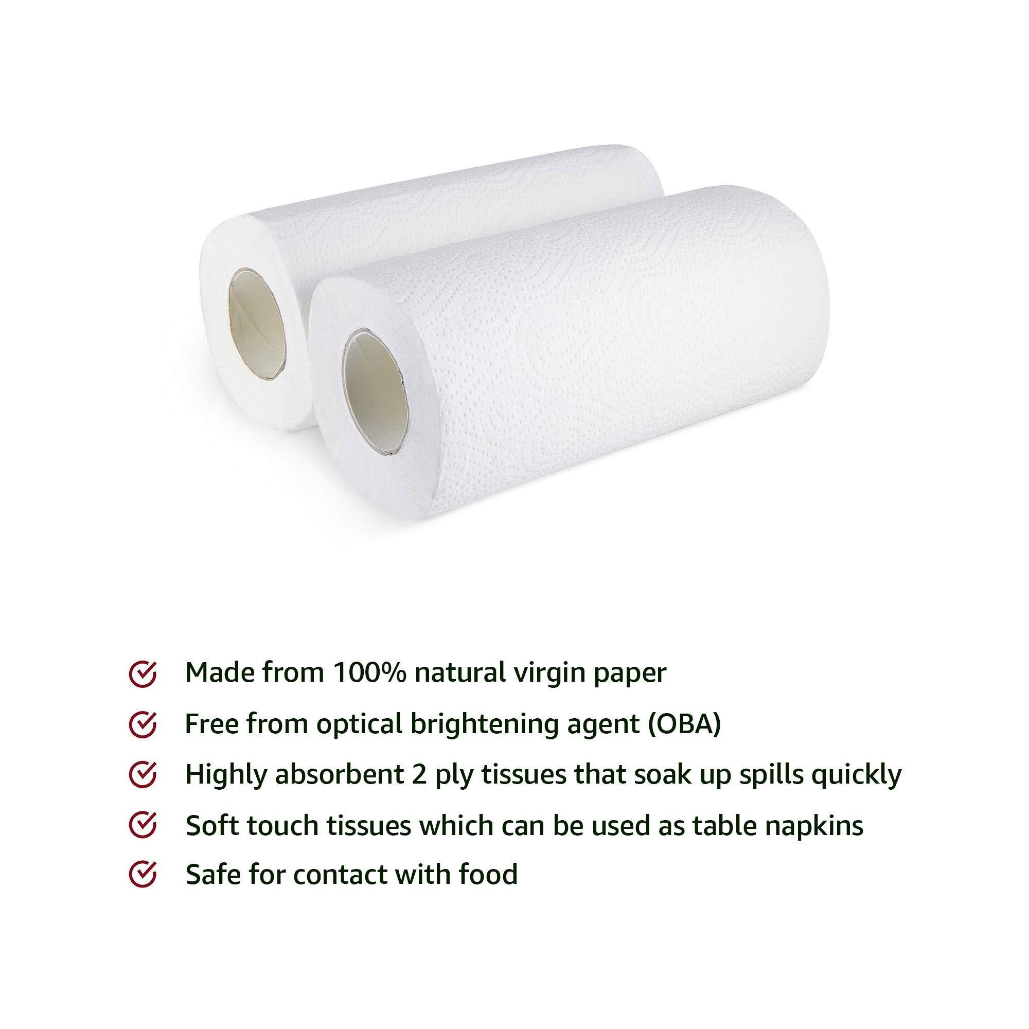 Amazon Brand - Solimo Solimo 2 Ply Kitchen Tissue Paper Roll 4 Rolls (60 Pulls Per Roll) & Solimo 3 Ply Toilet Paper Tissue Roll 4 Rolls (300 Pulls Per Roll)