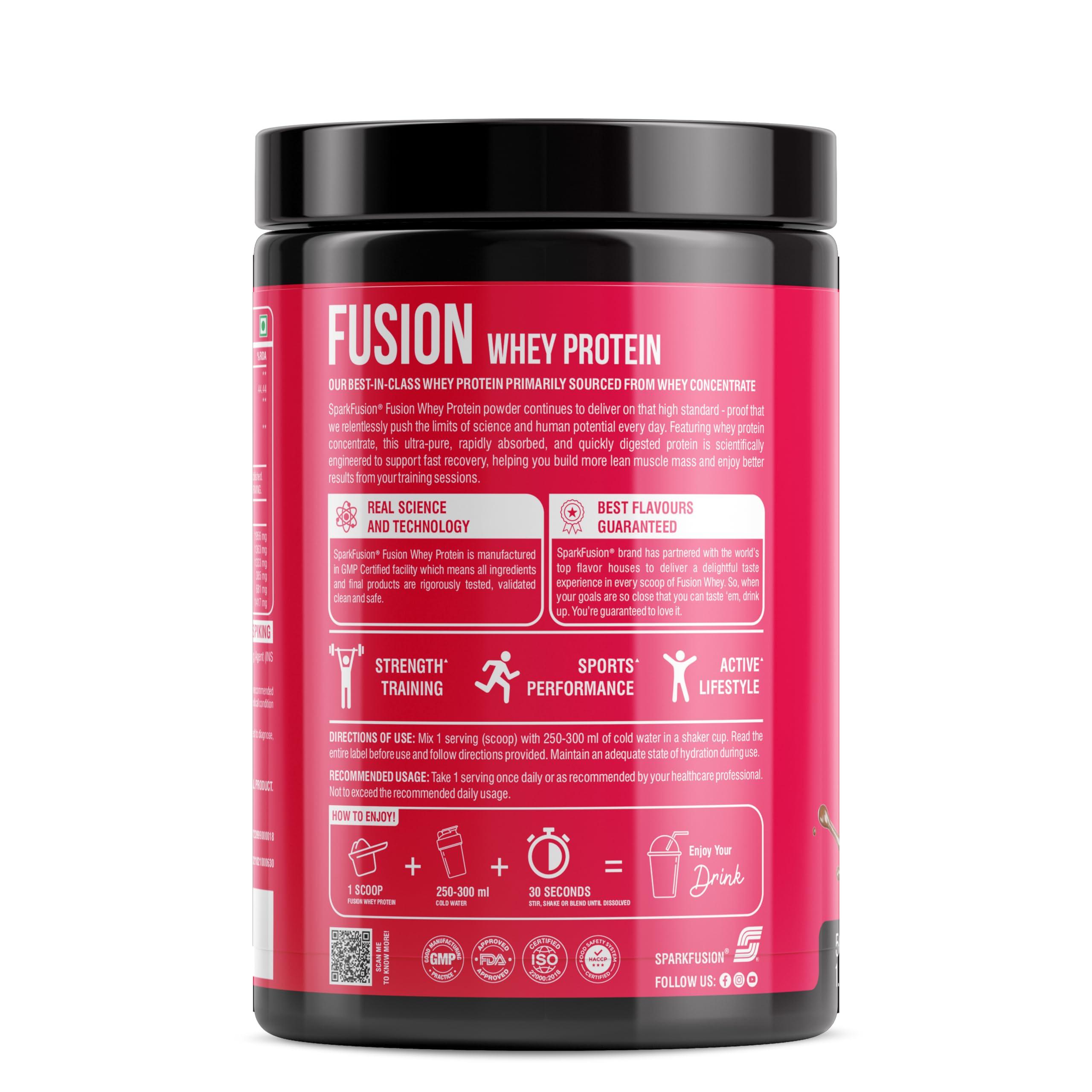 Sparkfusion Sparkfusion Fusion Whey Protein Concentrate Powder|24g Protein,5.5g BCAA per Serving|For Muscle Recovery Workout Drink,Lean Muscle Growth | For Men & Women (Chocolate Fudge, 500 g (Pack of 1))