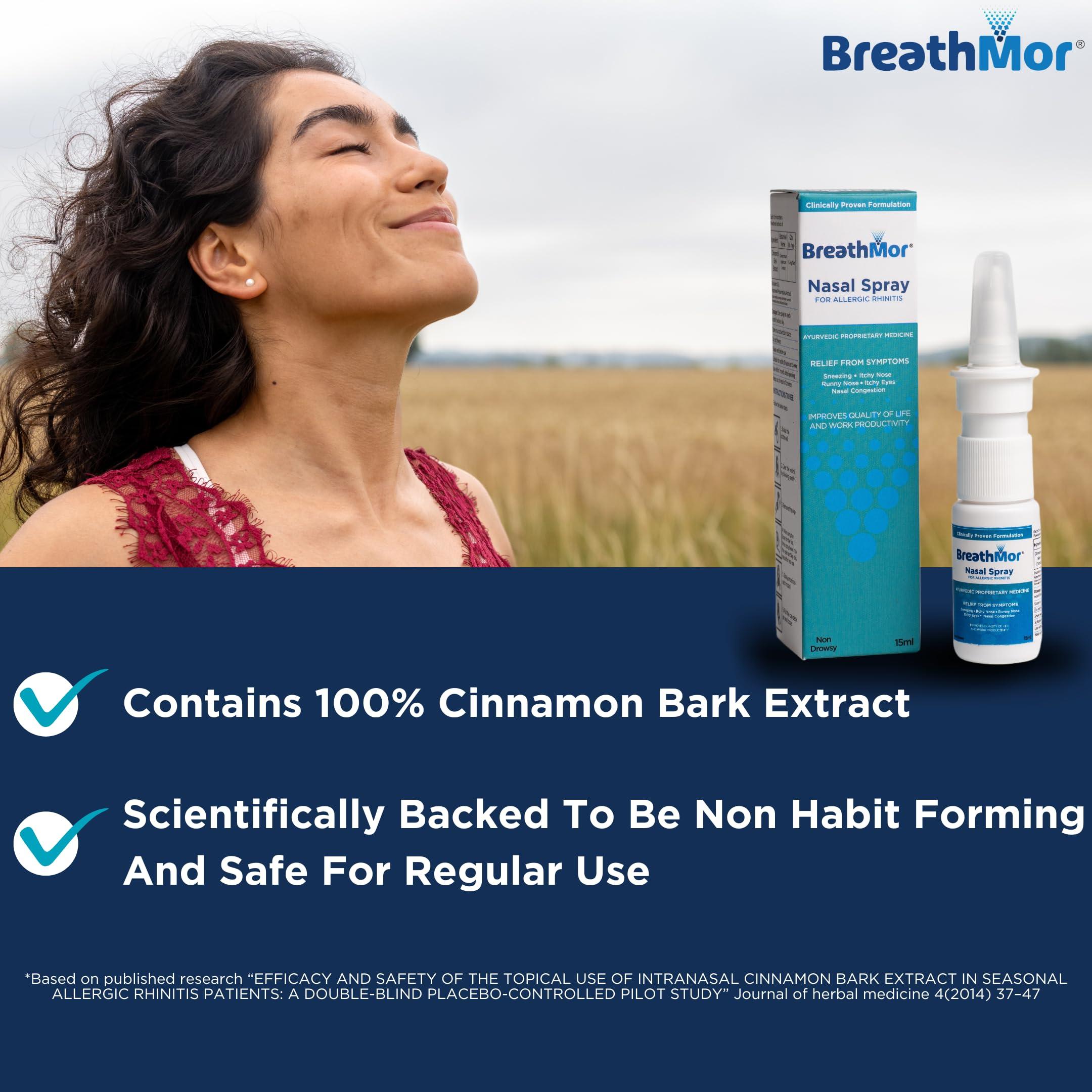 BreathMor BreathMor (15ml) - Nasal spray for Allergy | Clinically Backed | Ayurvedic| Cinnamon Bark Extract | Non-Drowsy | Relieves Sneezing, Itchy Nose, Runny Nose, Itchy Eyes, and Nasal Congestion