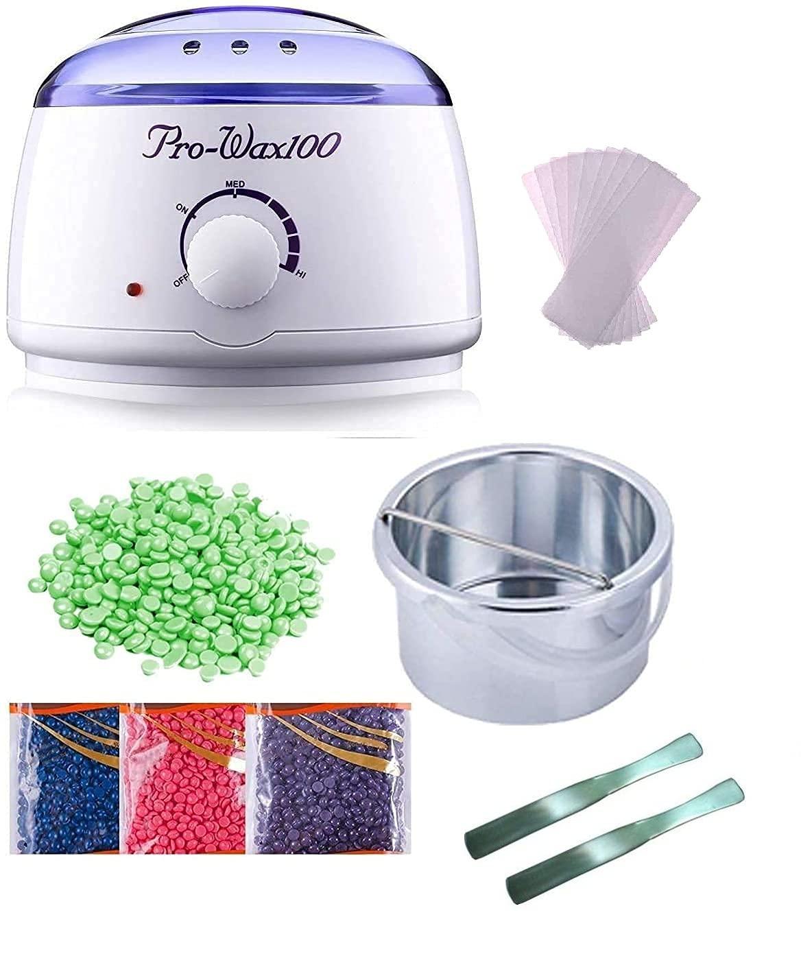 BK 10 IMPORT & EXPORT BK 10 IMPORT & EXPORT Pro Wax 100 Waxing Kit, Wax Warmer Kit for Hair Removal with 1 Packs Hard Wax Beans (100 g) & 2 Pcs steel spatula, 35 wax strips Painless at Home Hair Removal Kit