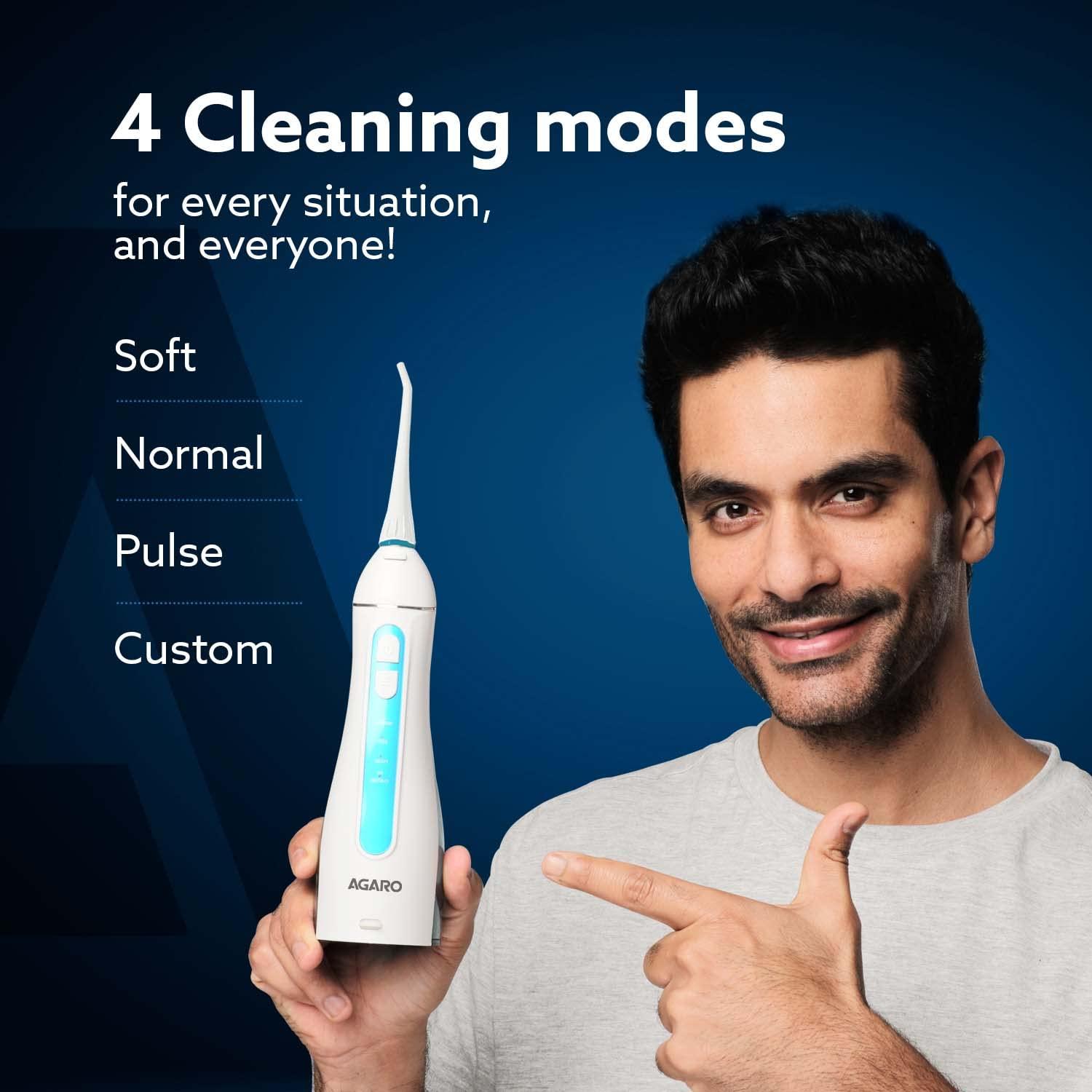 AGARO AGARO Ultra Plus Portable Dental Flosser for teeth, 5 Nozzles, Portable,Cordless & Rechargeable,4 Cleaning Modes,IPX7 Waterproof with 200ml Watertank, Flossing at Home & Travel,Oral Flosser,Oral Irrigator