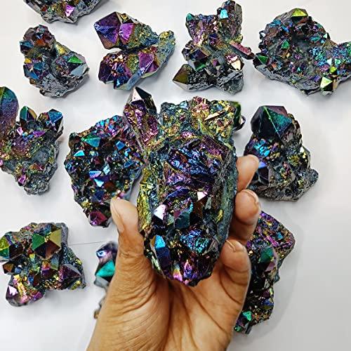 9Dzine 9Dzine Rainbow Aura Quartz, Titanium Aura Quartz,Rainbow Flame Titanium Aura Quartz Crystal Cluster,Druzy Titanium Aura Quartz Geode,Specimen 100-150 Gm Approx