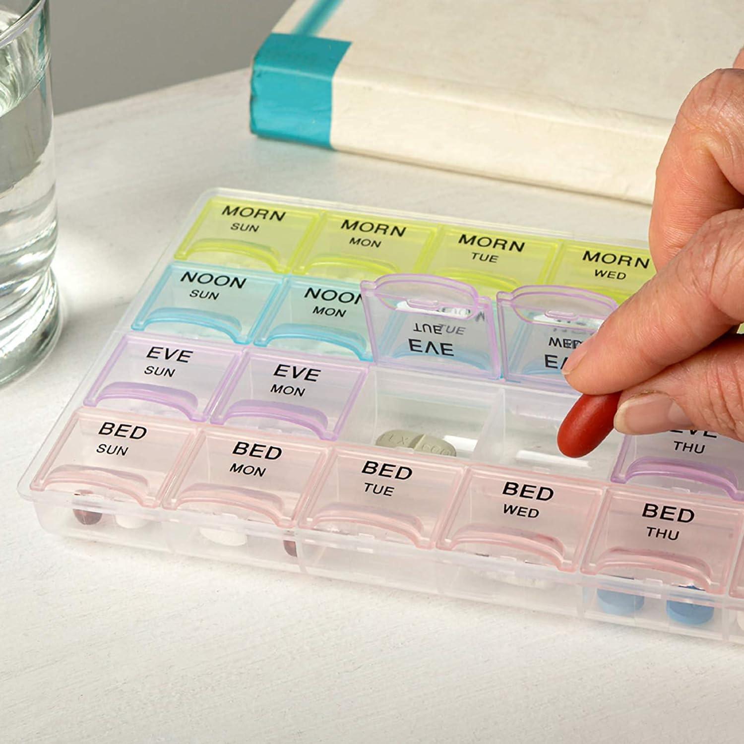 Oblivion Oblivion 7-Day Medicine Organizer Box  Portable Weekly Pill Planner Case for Home, Compact Travel Container & Vitamin Holder for Daily Health Storage and 4-Week Dispenser Kit