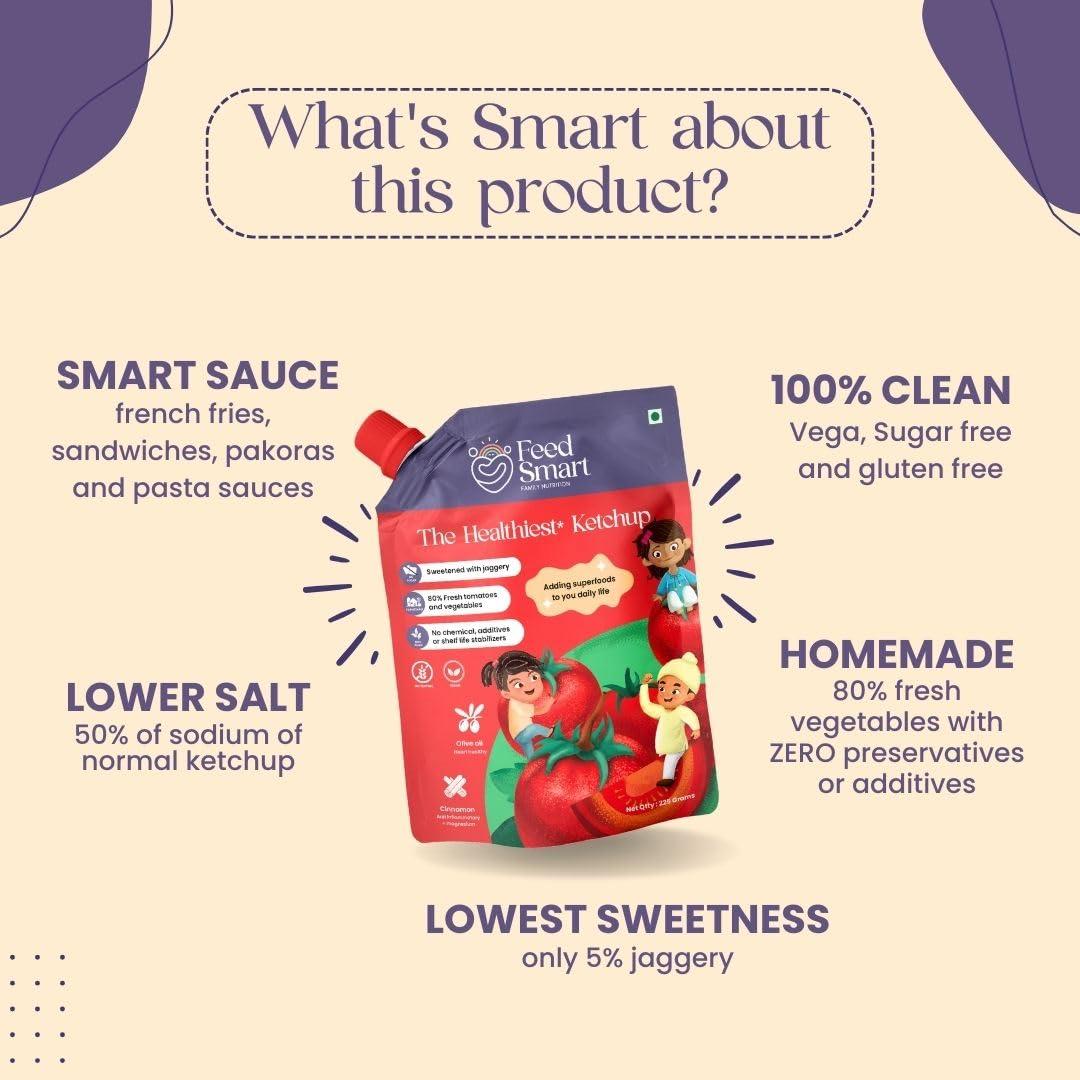 FeedSmart FeedSmart Feed Smart The Healthiest Ketchup- Made With 80% Farm Fresh Tomatoes And Vegetables| 100% Clean & Natural | No Sugar | No Preservatives | 225 Gm | Pack Of 4