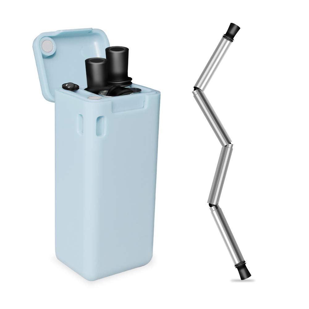 ATIMUNA ATIMUNA Foldable Stainless Steel Straws with Food-Grade Silicone Tips - Portable and Eco-Friendly Metal Drinking Straws in a Compact Case with Cleaning Brush