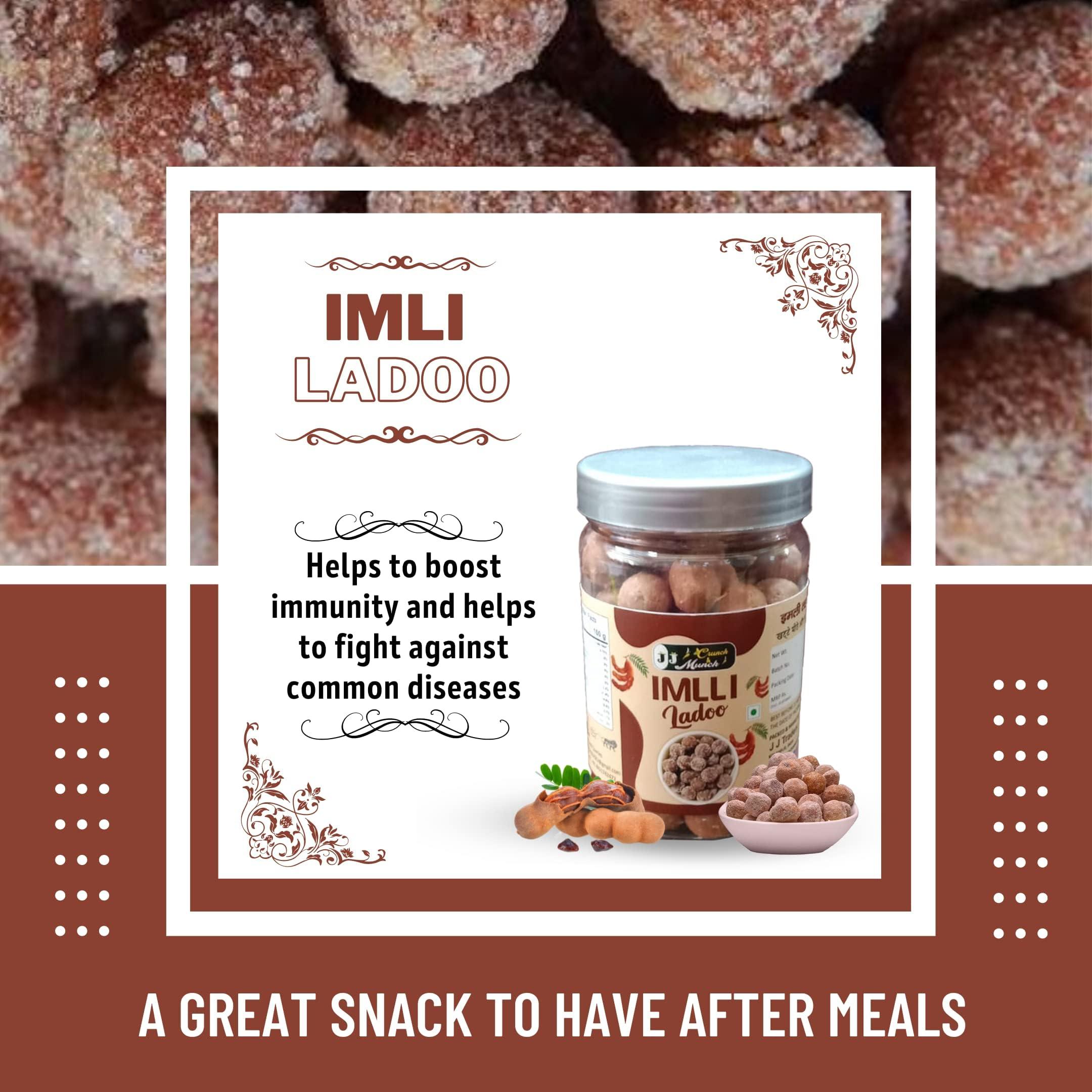 J J crunch N munch J J crunch N munch (Imli Ladoo) Natural Tamarind Candy Balls (Soft and Chewy) Digestive, Made Of Tamarind Pulp, Pack Of 3 (300 Gram Each).