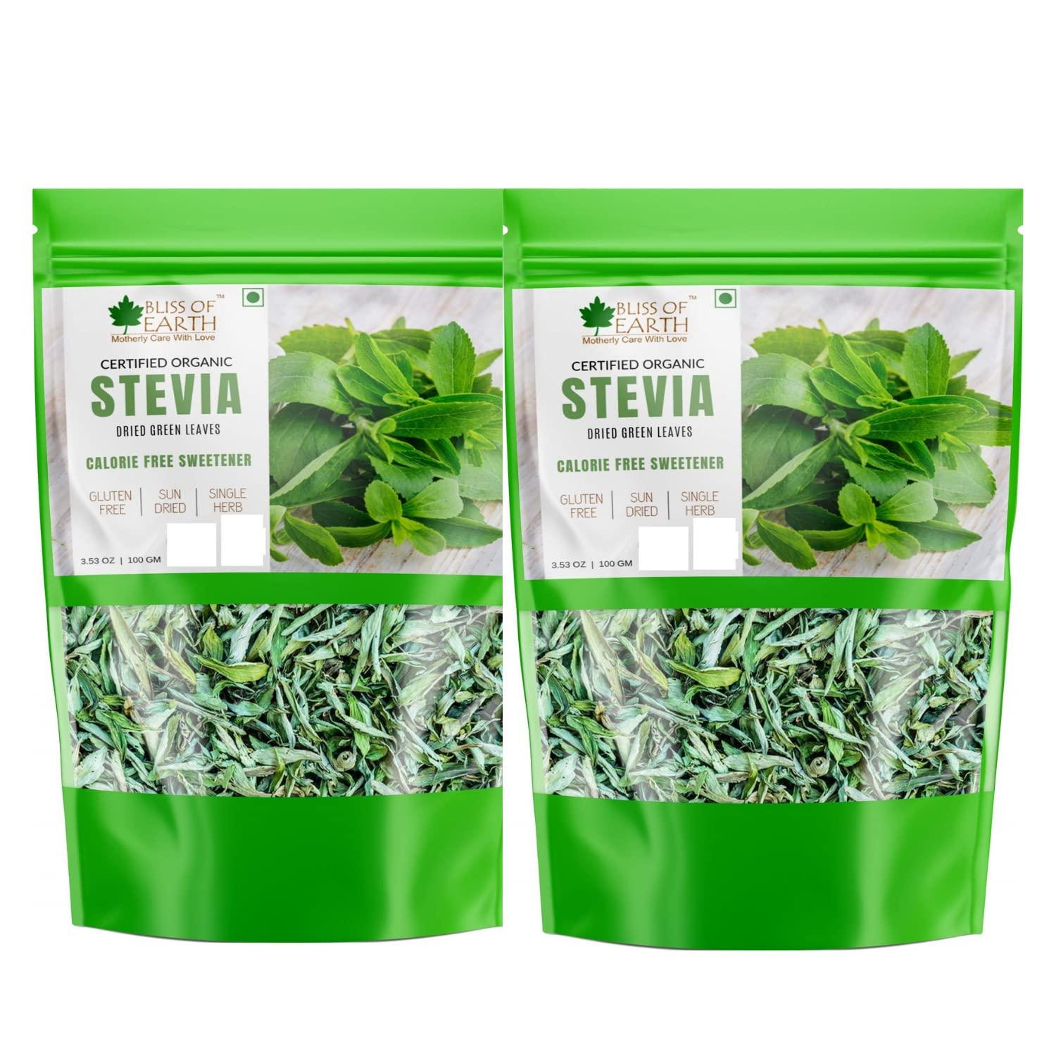 BLISS OF EARTH Bliss of Earth Organic Stevia Leaves Dried, Natural & Sugarfree, Best Taste, 2X100GM