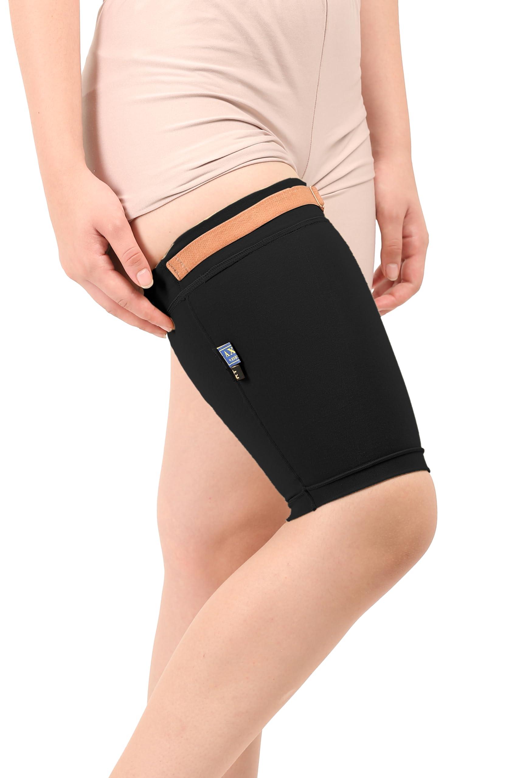 Dermapress Medical Compression Thigh Support Sleeve || MODERATE COMPRESSION || COTTON FABRIC || Groin Support Sleeve || Hamstring Compression Sleeve || Burn recovery || (4XL, Black)