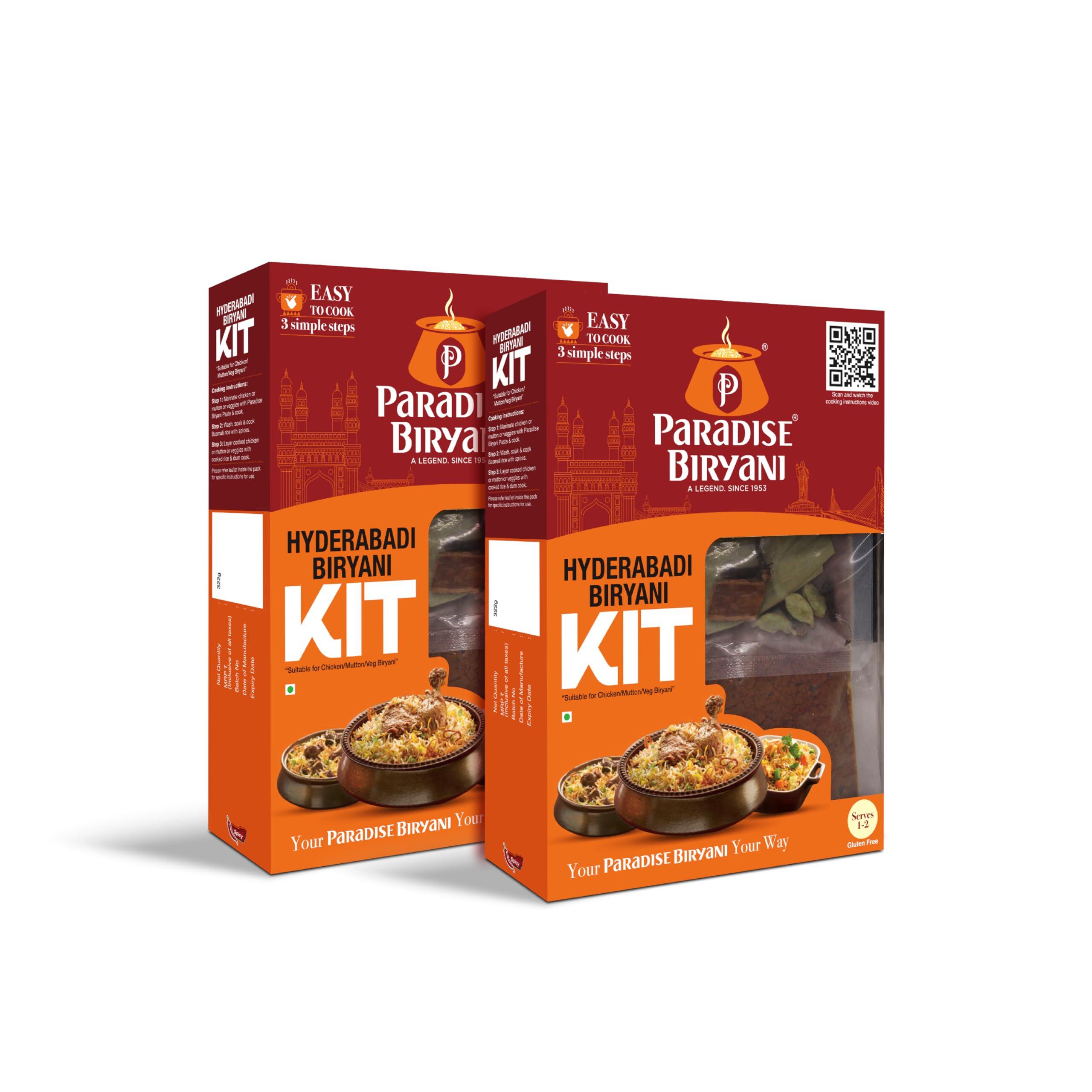 Paradise Biryani Paradise Hyderabadi Biryani Kit | Easy 3 Step Cooking | From the House of Original Hyderabadi Paradise | Your Paradise Biryani Your Way | 322 Gm (Pack of 2)
