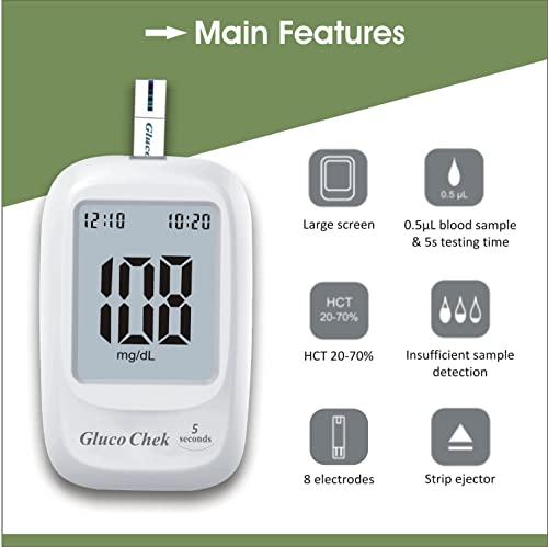 Aspen Aspen Gluco Chek 5 Seconds Glucometer Blood Glucose Sugar Testing Machine With Vial Of 25 Strips, 10 Lancets and A Lancing Device For Accurate Blood Sugar Testing at home