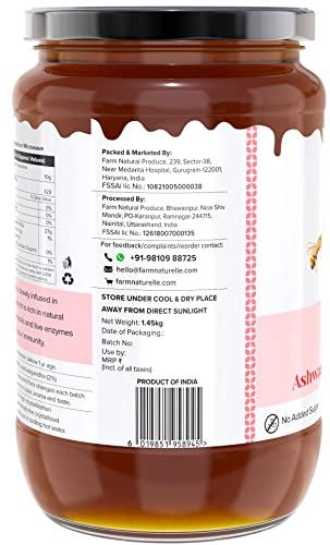 Farm Naturelle Farm Naturelle-Pure Raw Delicious and Immunity Booster Real Ashwagandha Infused Forest Honey,Immense Medicinal Value Naturally-1.45kg and a Wooden Spoon.