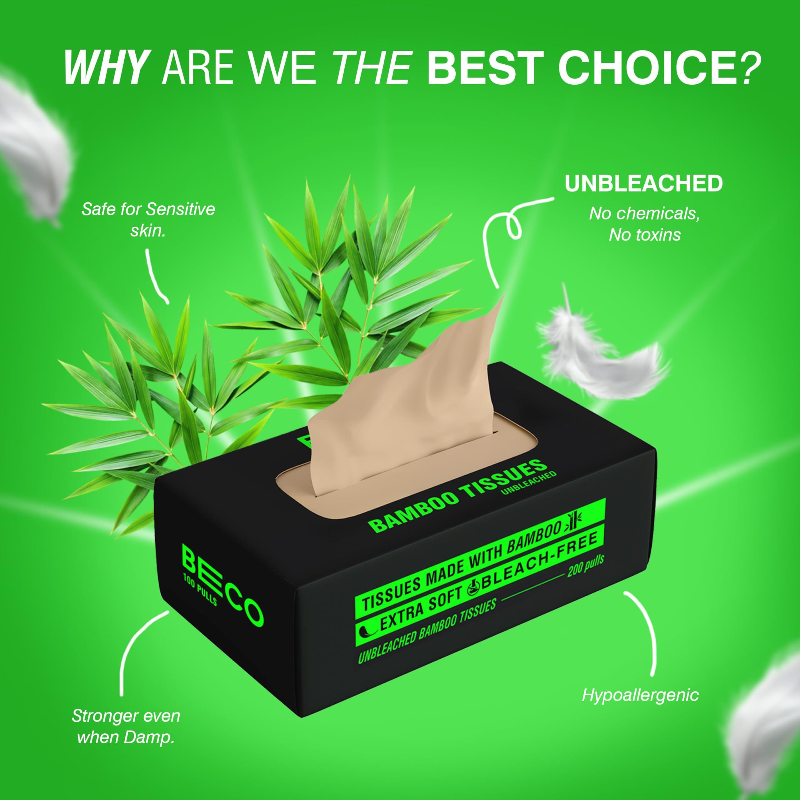 Beco Beco Bamboo Super Soft 2-ply Car Tissue Box| Facial Tissue-100 pulls x 12 Packs (1200 Pulls) | 100% Natural & Ecofriendly