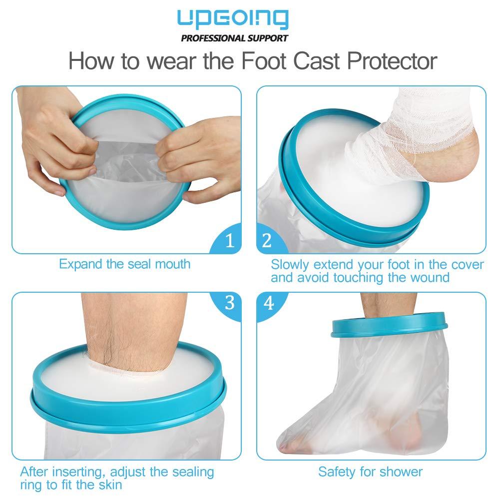 UpGoing Waterproof Foot Cast Wound Cover Protector for Shower Bath, Watertight Cast Bag Covers for Broken Surgery Foot, Wound and Burns Reusable (12.9x13.5x7 Inches) [New Upgrade]