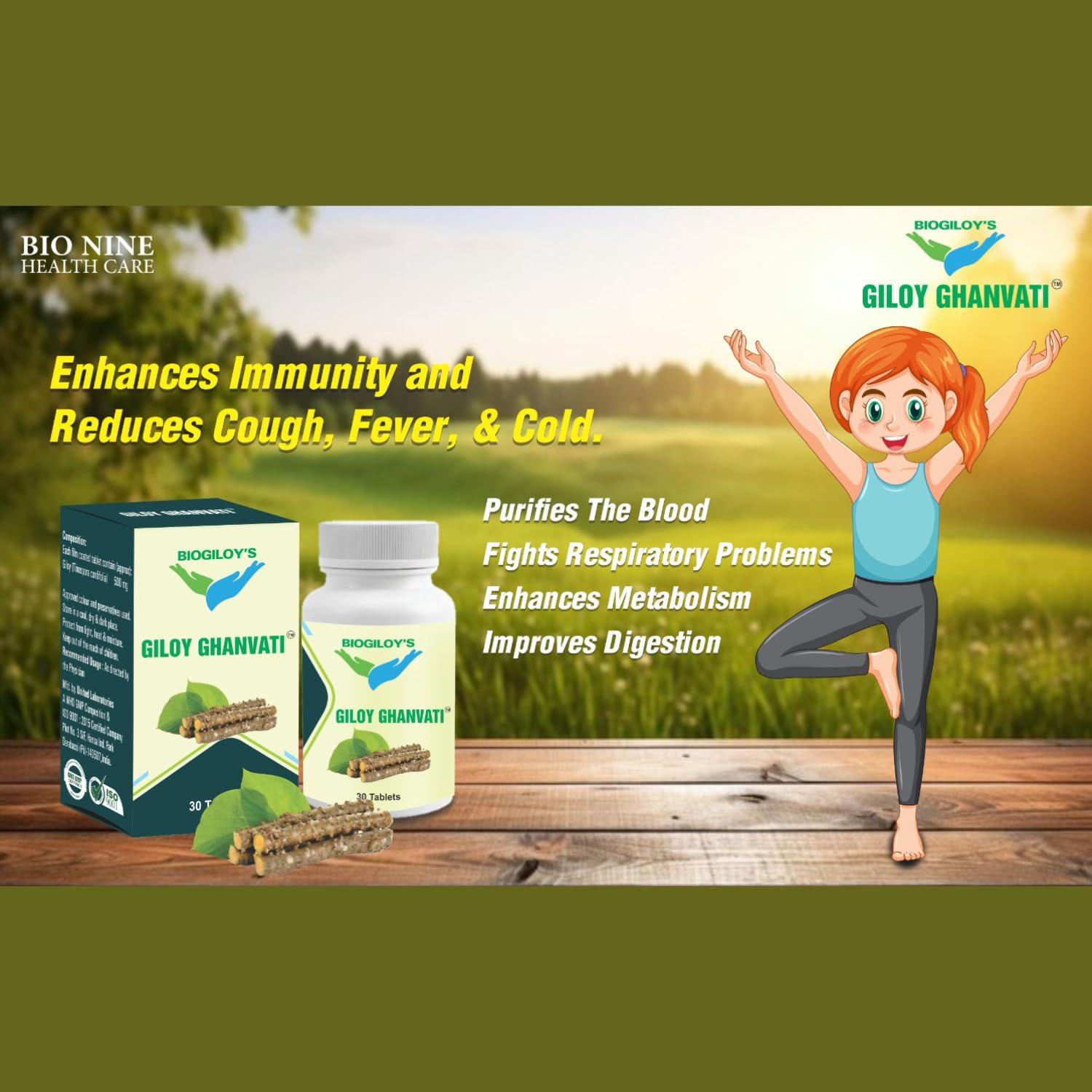 BIOGILOY\'S GILOY GHANVATI BIOGILOY\'S GILOY GHANVATI 30 Tablets - Natural Immunity Booster, Supports Respiratory and Digestive Health, Pure Giloy Extract, Anti-Inflammatory, Detoxifying