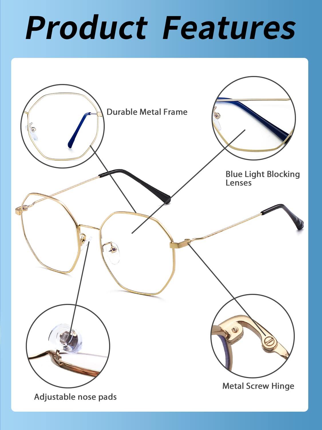 JM JM Women's Anti Blue Light Blocking Glasses Fashion Designer Computer Glasses Reduce Eye Strain Gold