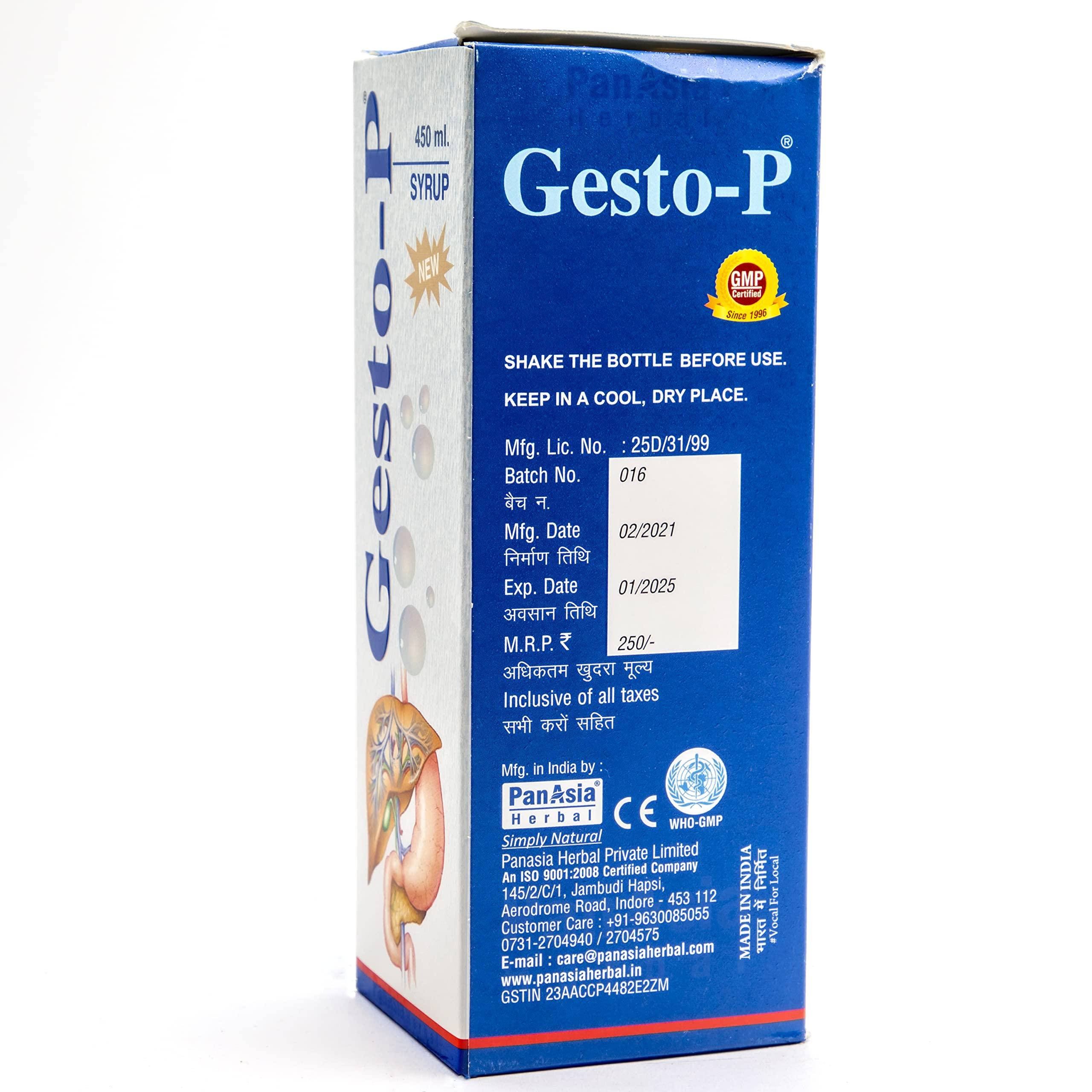 Gesto-P Gesto-P PanAsia Herbal Gesto-P Syrup 450 ml Pack with Ajwain, Triphala & Ashwagansha