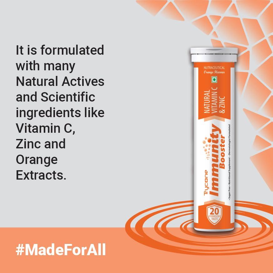 TRYCONE Trycone Immunity Booster for Adults with Natural Vitamin C from Amla Extract & Zinc Antioxidant Immunity Booster Skin care - 60 Effervescent Tablets Orange Flavour