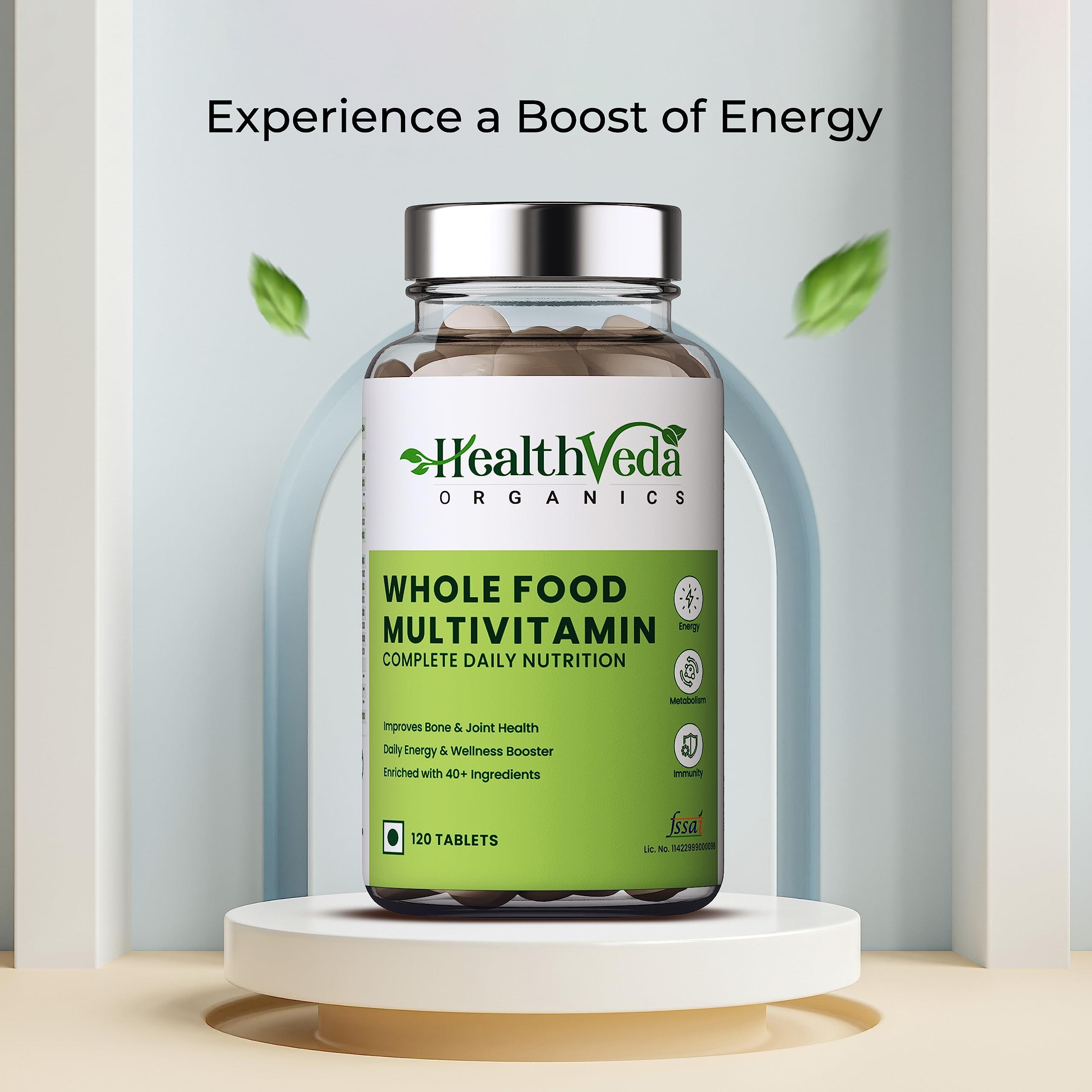 Health Veda Organics HEALTH VEDA ORGANICS PRIVATE LIMITED Whole Food Multivitamin With Natural Vitamins & Minerals I 120 Veg Tablets I Best For Energy, Brain, Heart & Eye Health I For Both Men & Women