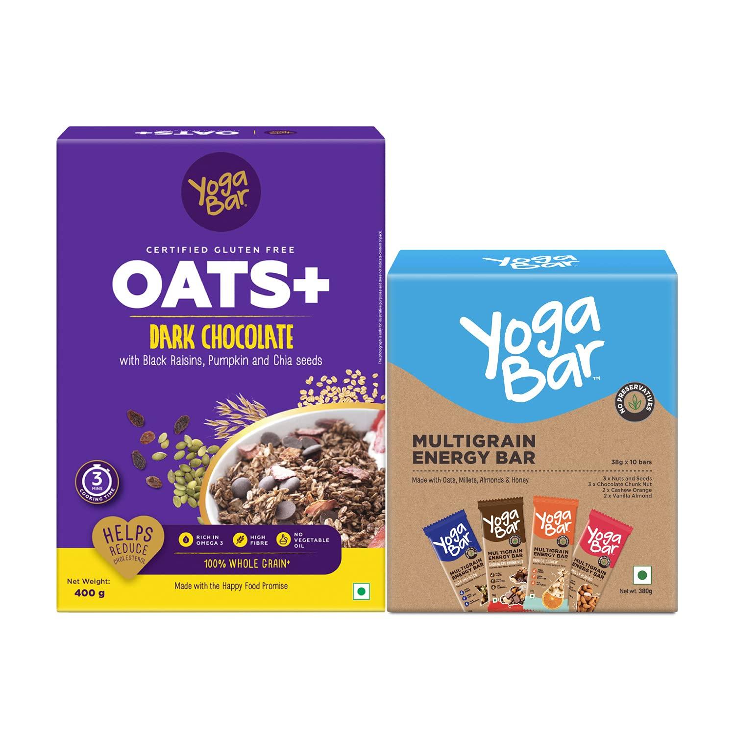 Yogabar Yogabar Multigrain Energy Snack Bars - ( Pack of 10 Bars ) | Dark Chocolate Flavour Premium Super Oats Combo Pack - 780gm