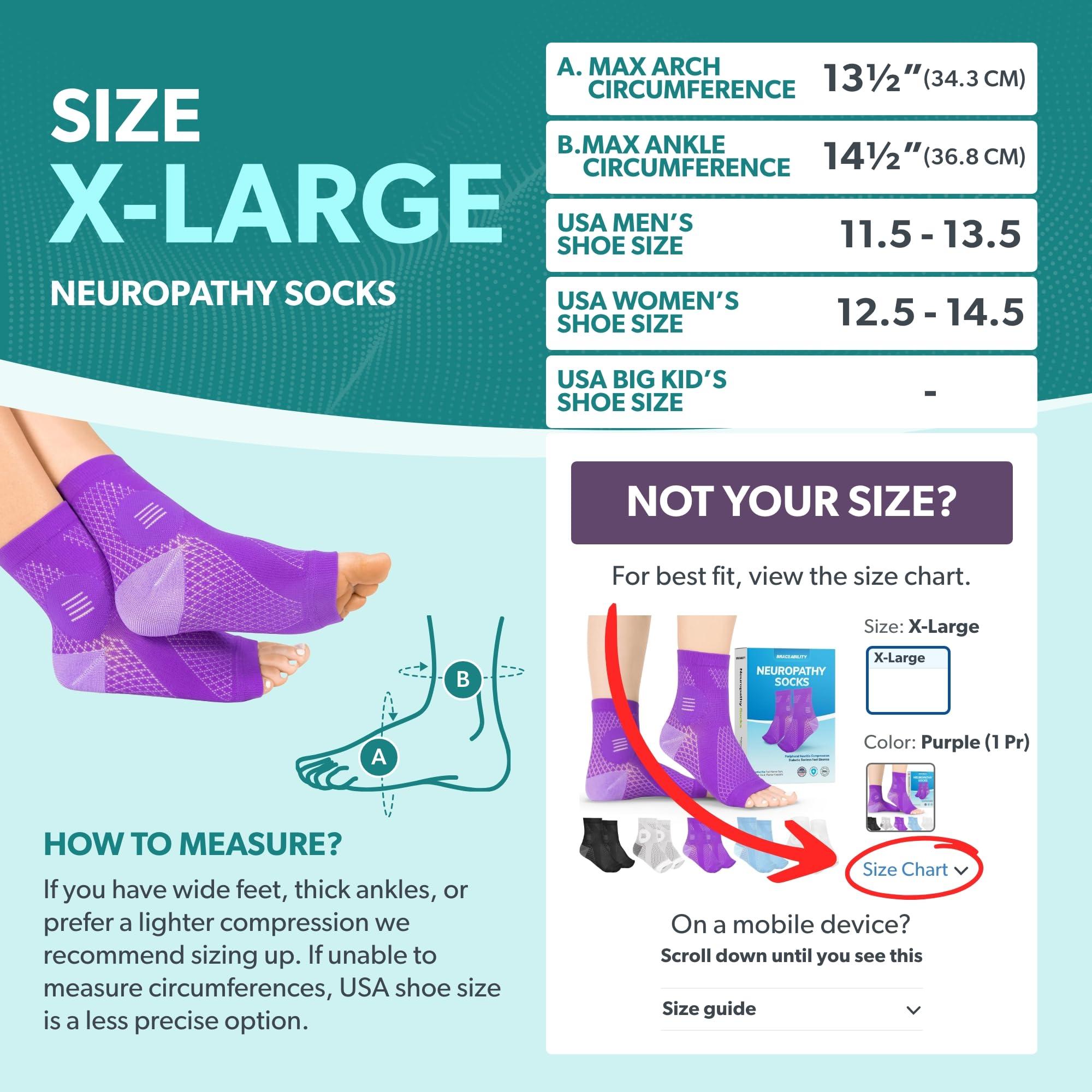 BraceAbility BraceAbility Neuropathy Socks for Women and Men - Toeless Compression Foot Neuropathy Socks, Peripheral Neuropathy Socks, Diabetic Neuropathy Socks, Arthritis Socks (XL - Purple)