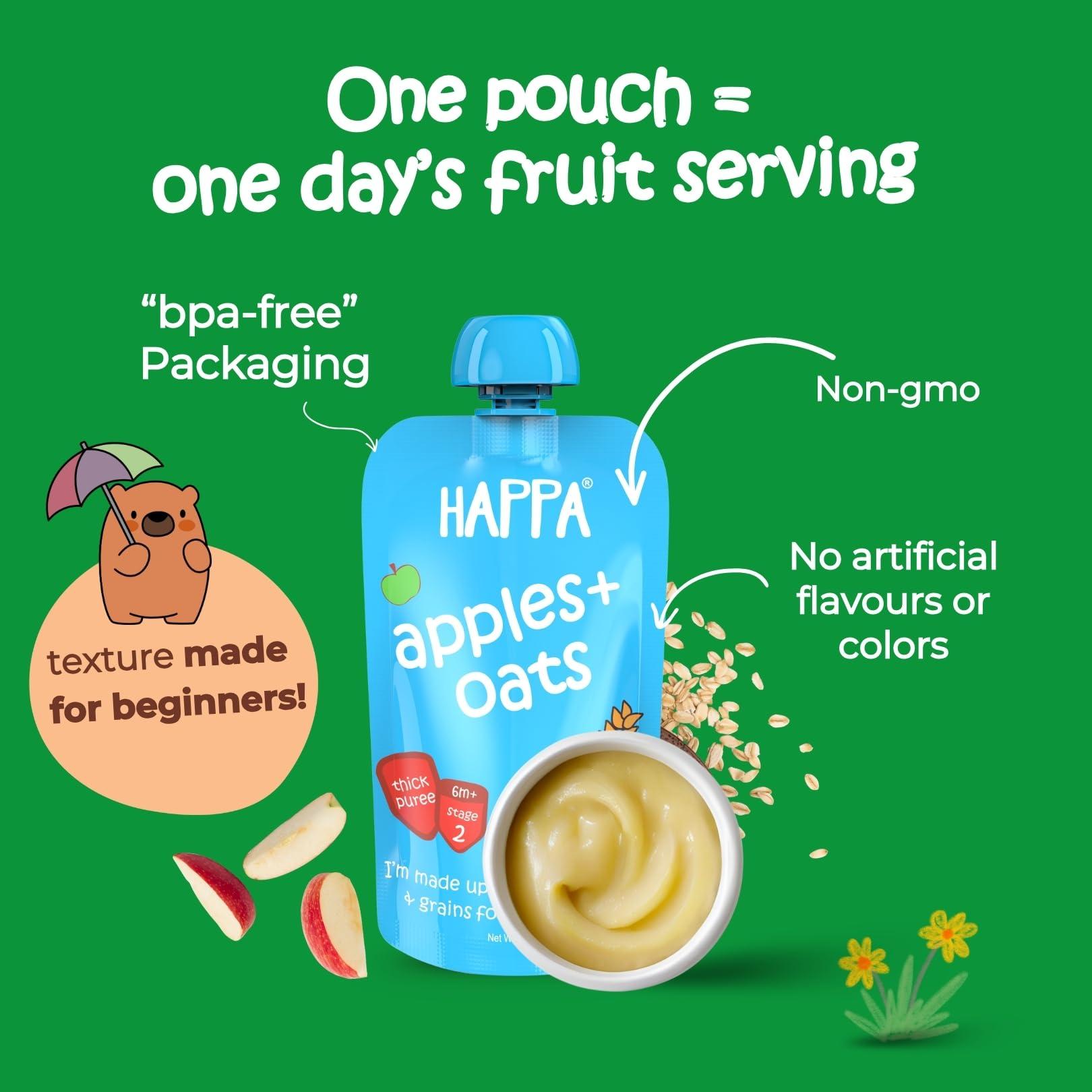 HAPPA Happa Organic Food, Fruit & Multigrain Puree, 12 Pouches, 100 Gram Each