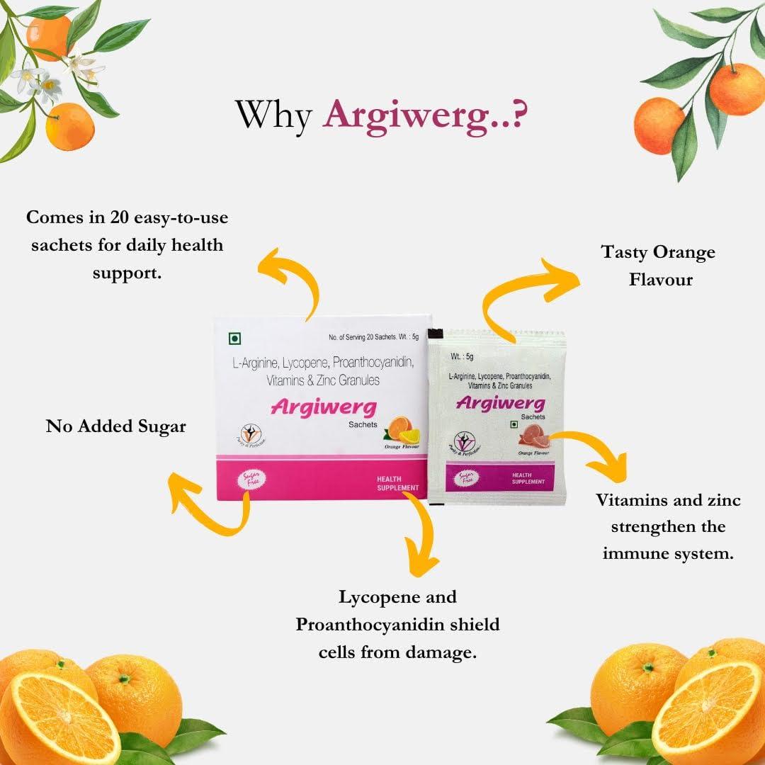 Generic Argiwerg L-arginine, Lycopene, Proanthocyanidin, Vitamins & Zinc Granules 20 Sachets